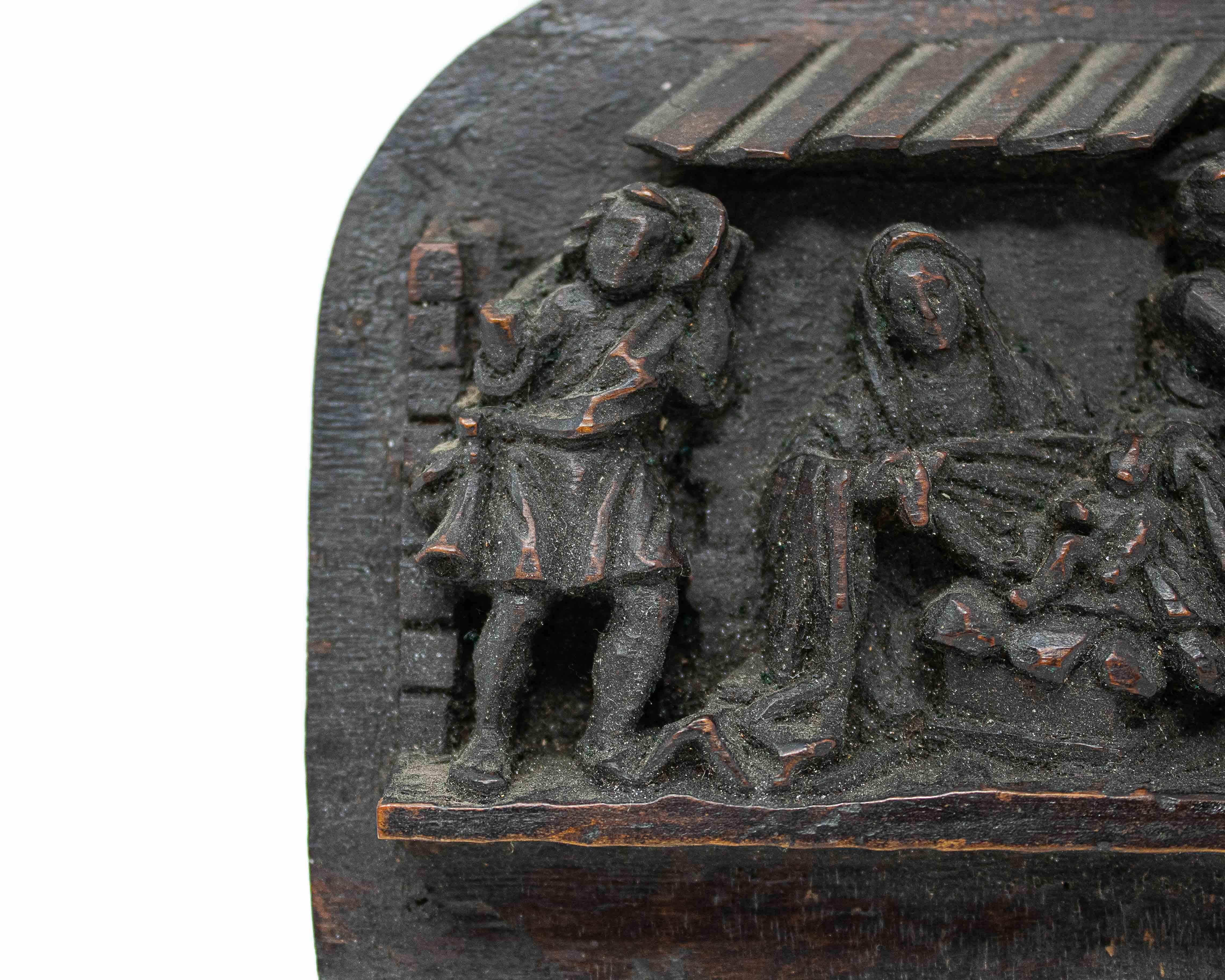 Carved 17th Century, Nativity Sculpture Wooden Relief