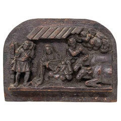 17th Century, Nativity Sculpture Wooden Relief