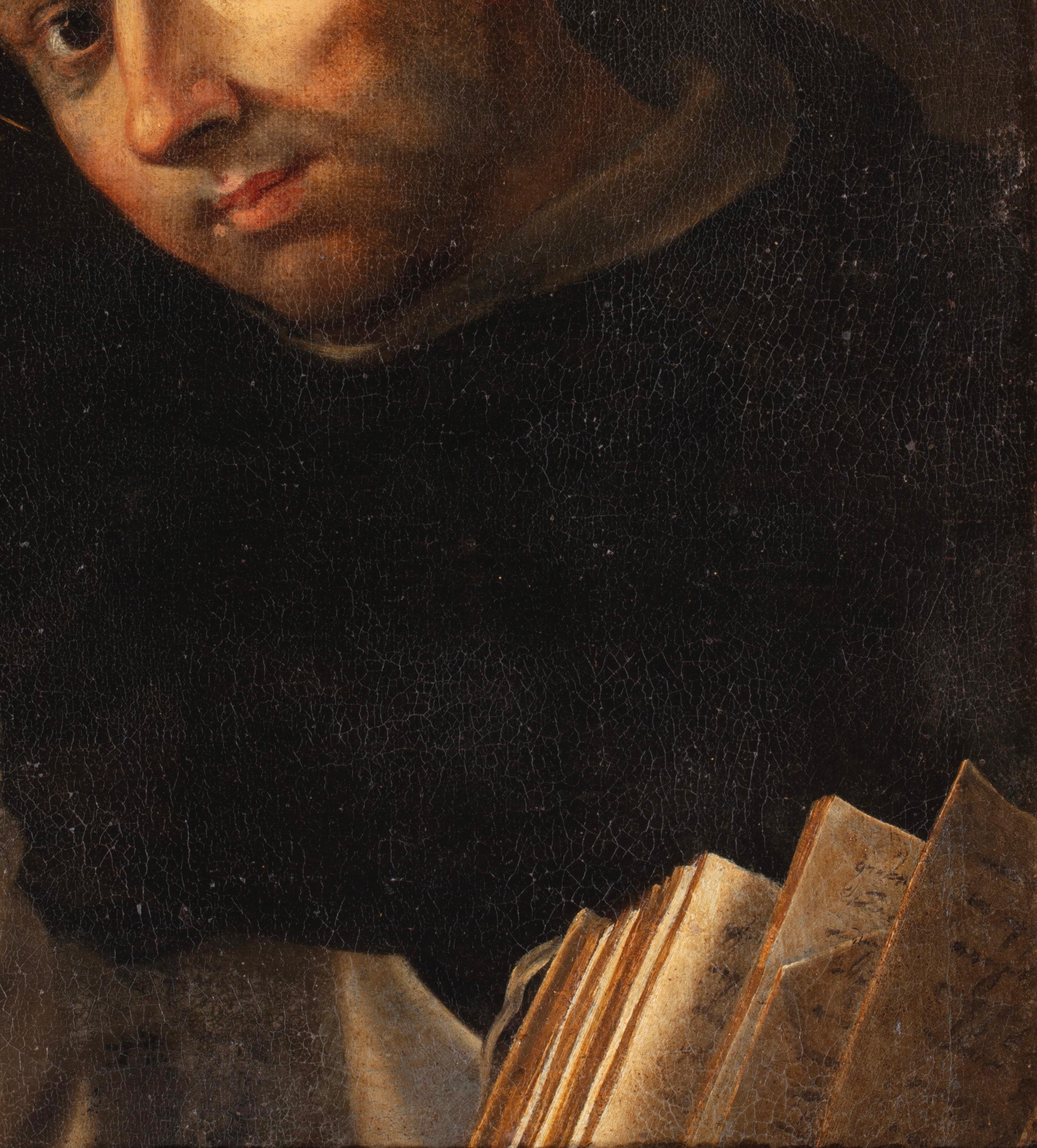 Neapolitanischer Maestro San Vincenzo Ferreri, Öl auf Leinwand, 17. Jahrhundert (Braun), Portrait Painting, von 17th-century Neapolitan maestro