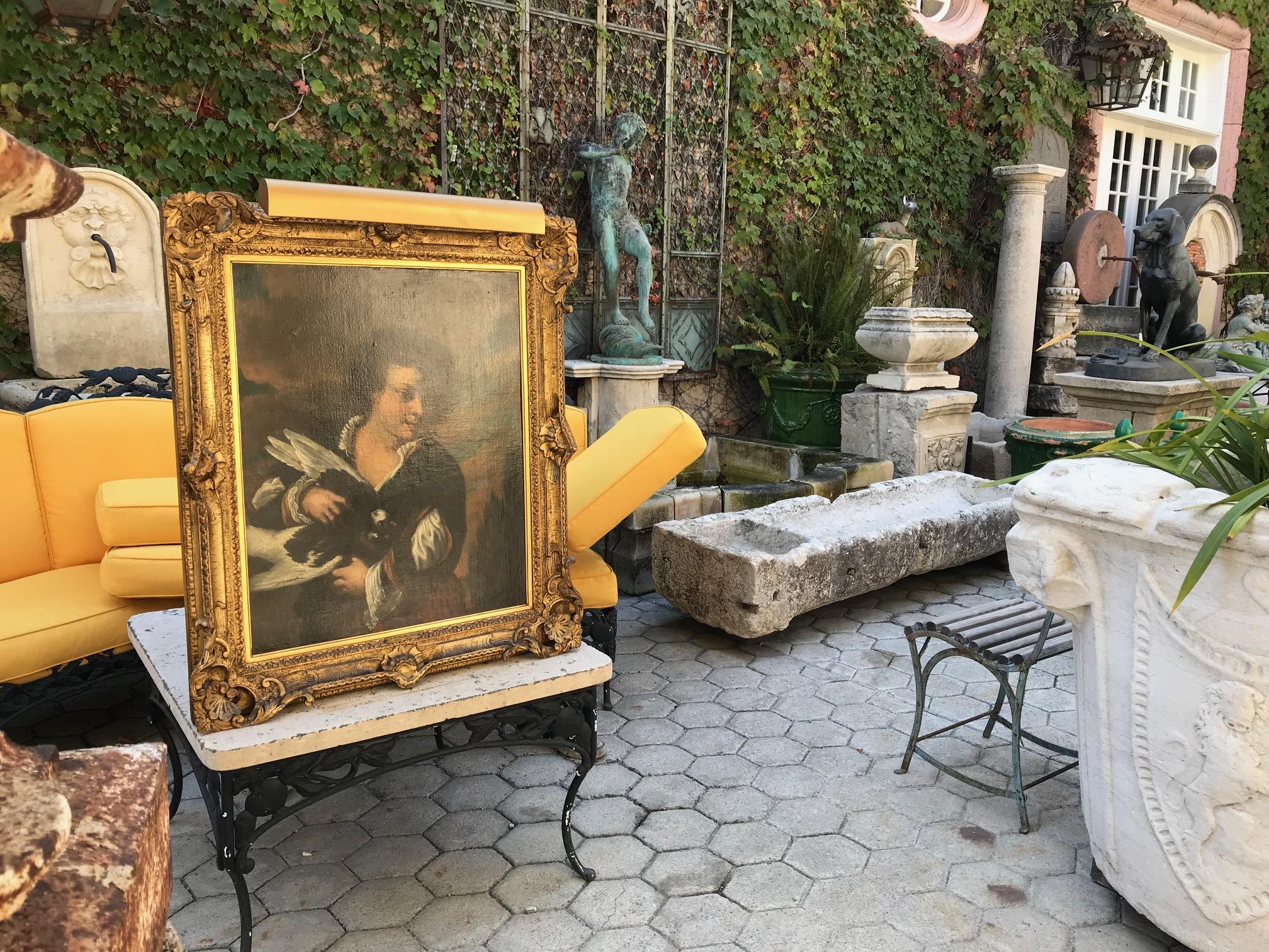 Neapolitanische Schule, Gemälde, Öl auf Leinwand, Junge und Vogel, Wandkunst, LA Gallery, 17. Jahrhundert im Zustand „Gut“ im Angebot in West Hollywood, CA