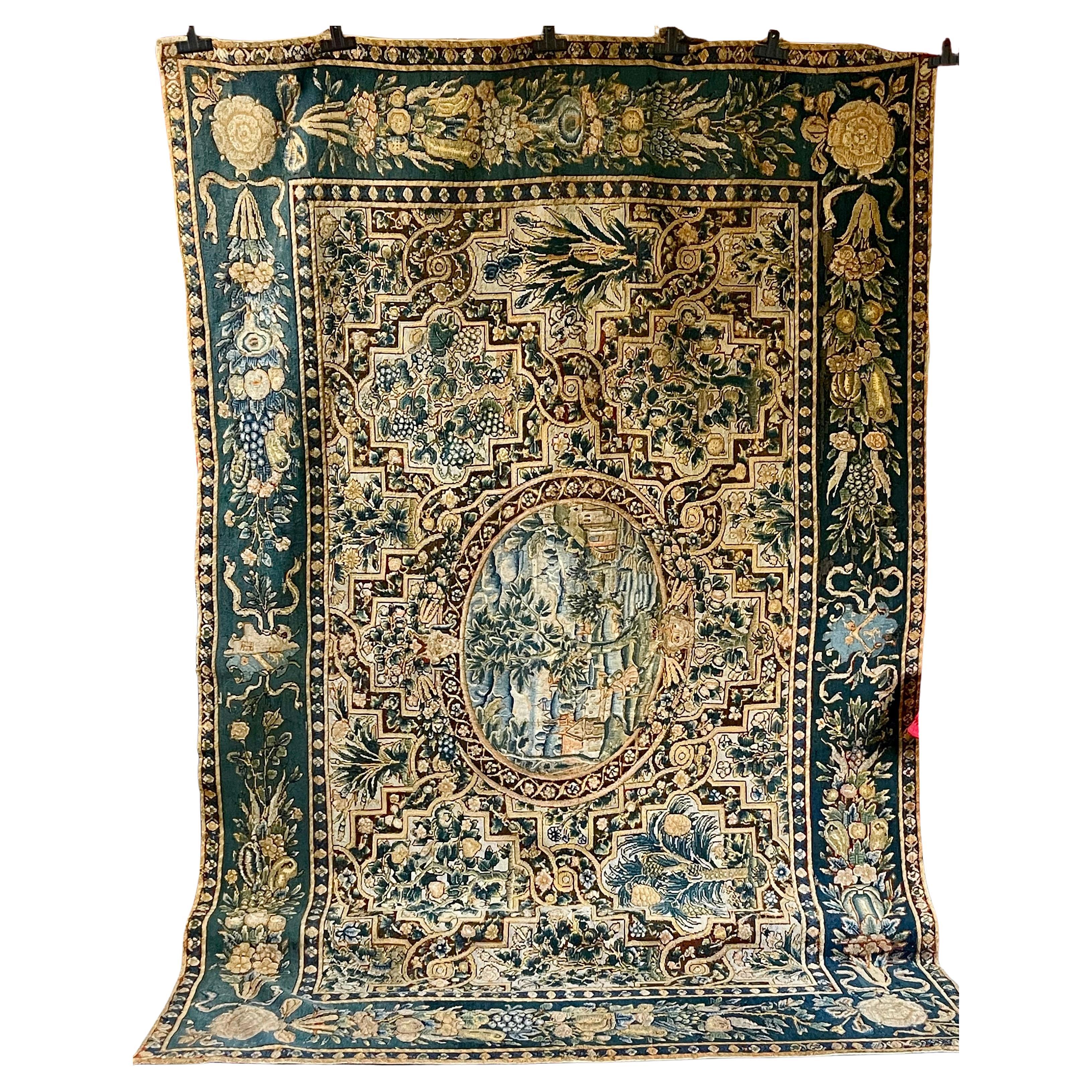 Alfombra de mesa armorial de aguja del siglo XVII en venta