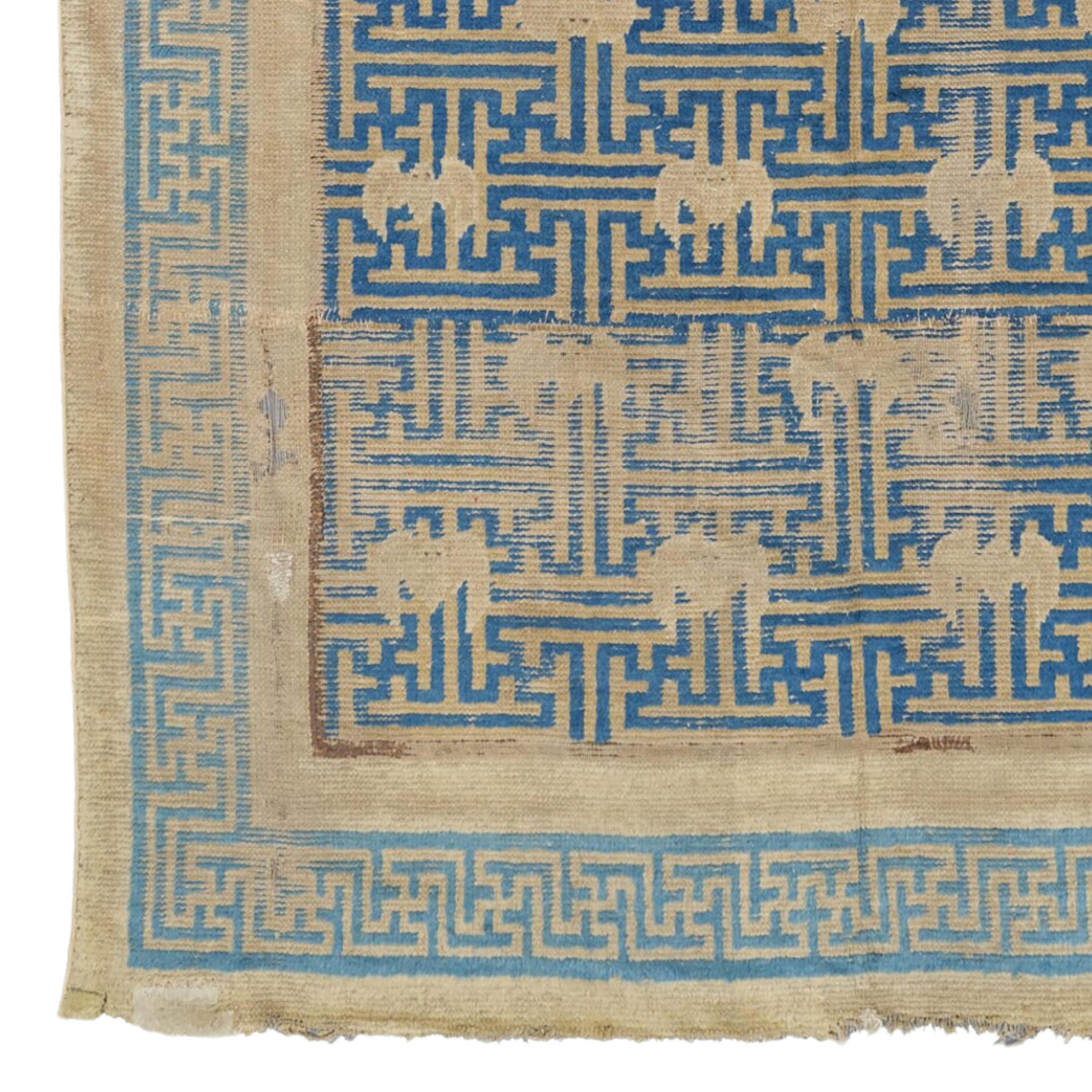 A Unique Piece of the 17th Century: Antique Chinese Ningxia Carpet

This exquisite 17th-century Ningxia tapestry is a rare example of antique Chinese art. This work, in rich shades of blue and beige, displays the finest craftsmanship and