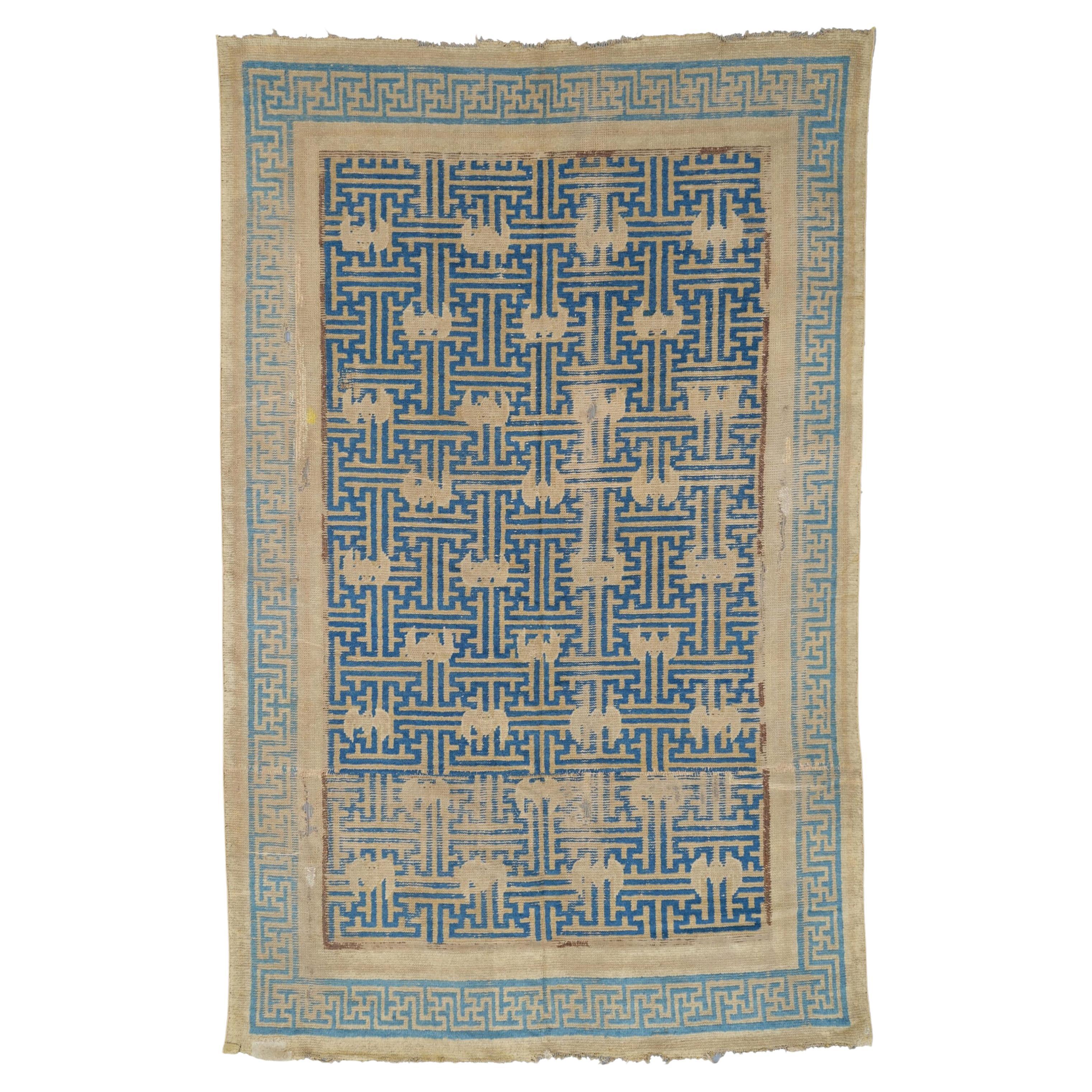 17th Century Ningxia Rug Fragment - Antique Chinese Rug Fragment For Sale