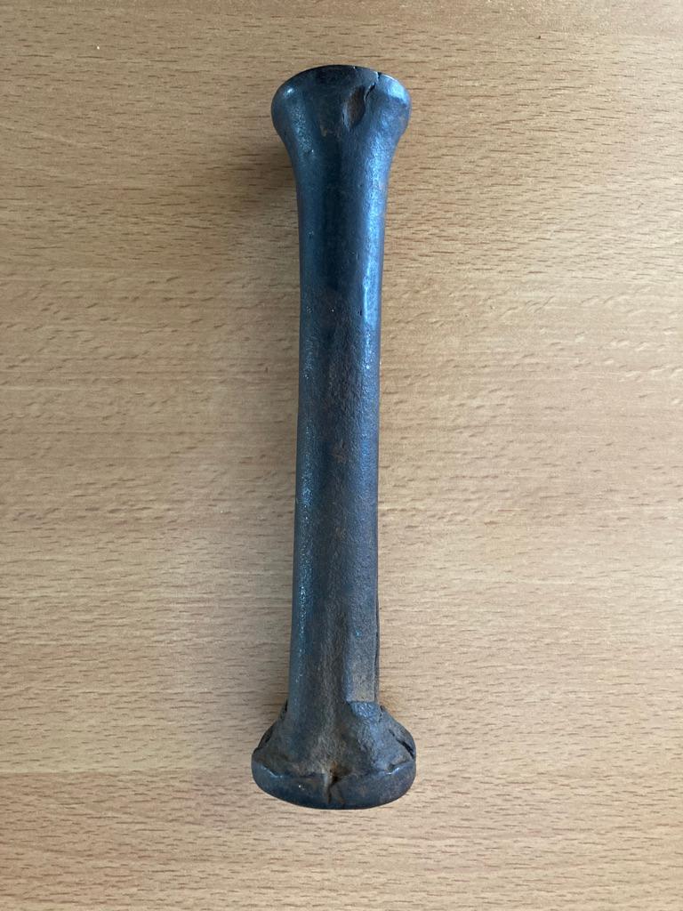 Unusual wrought iron pestle, most are bronze like most mortars. This one is at least 17th century, quite possibly dating to the Gothic period.  I have owned two iron mortars in my time and both were 16th century.  This pestle is likely Northern 
