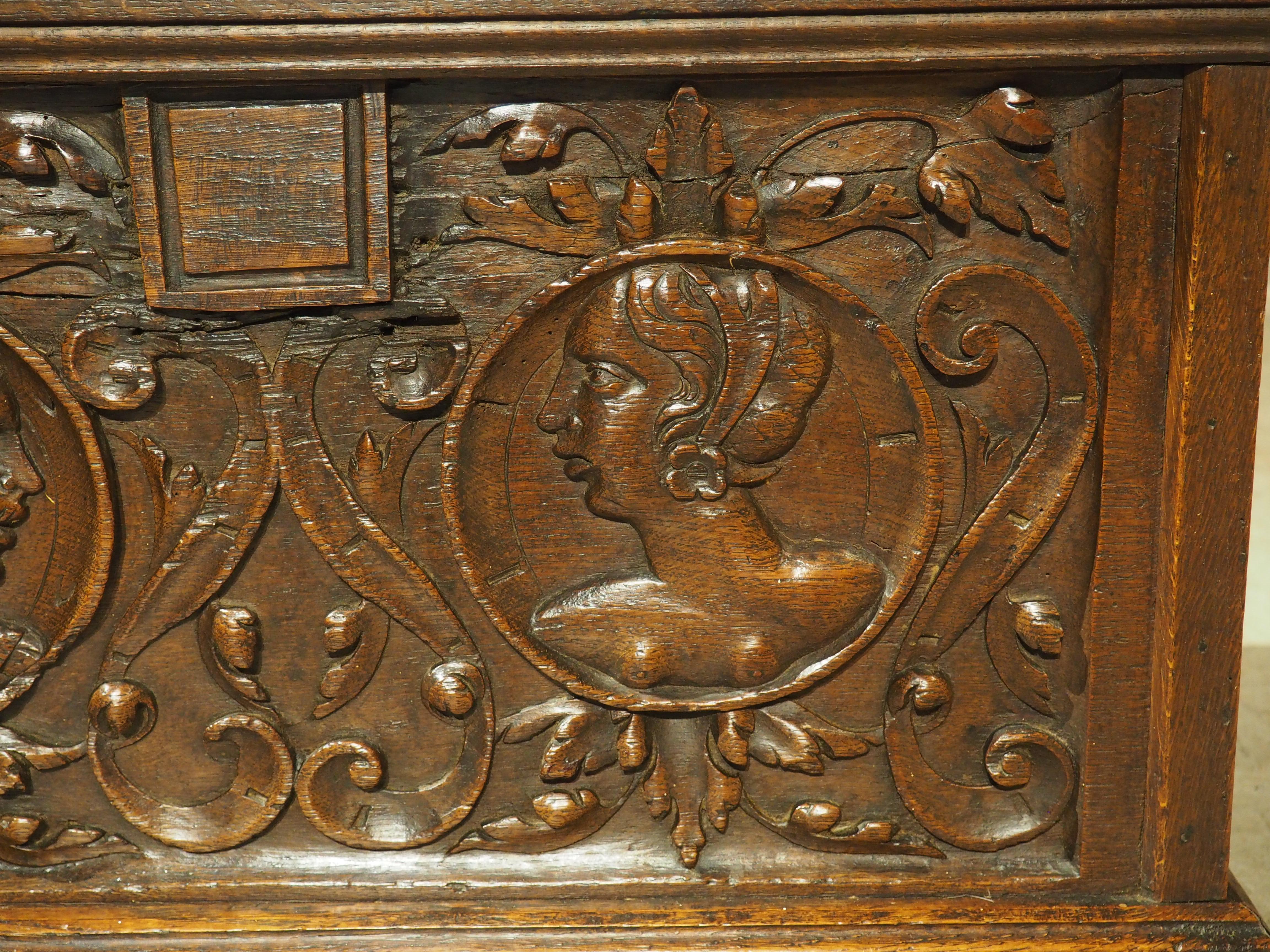 Hand-Carved 17th Century Northern France Wedding Chest in Carved Oak For Sale