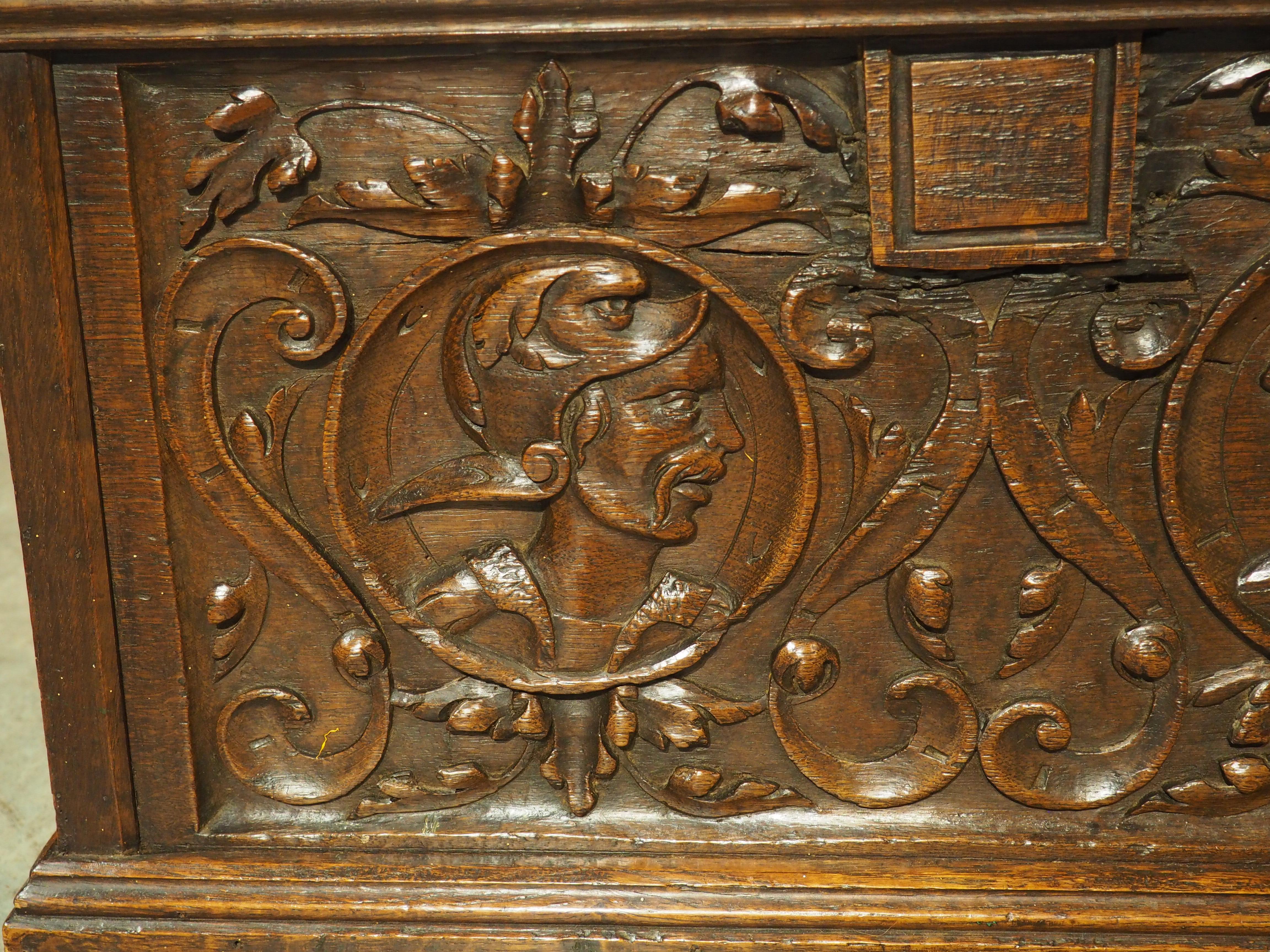 17th Century Northern France Wedding Chest in Carved Oak In Good Condition For Sale In Dallas, TX