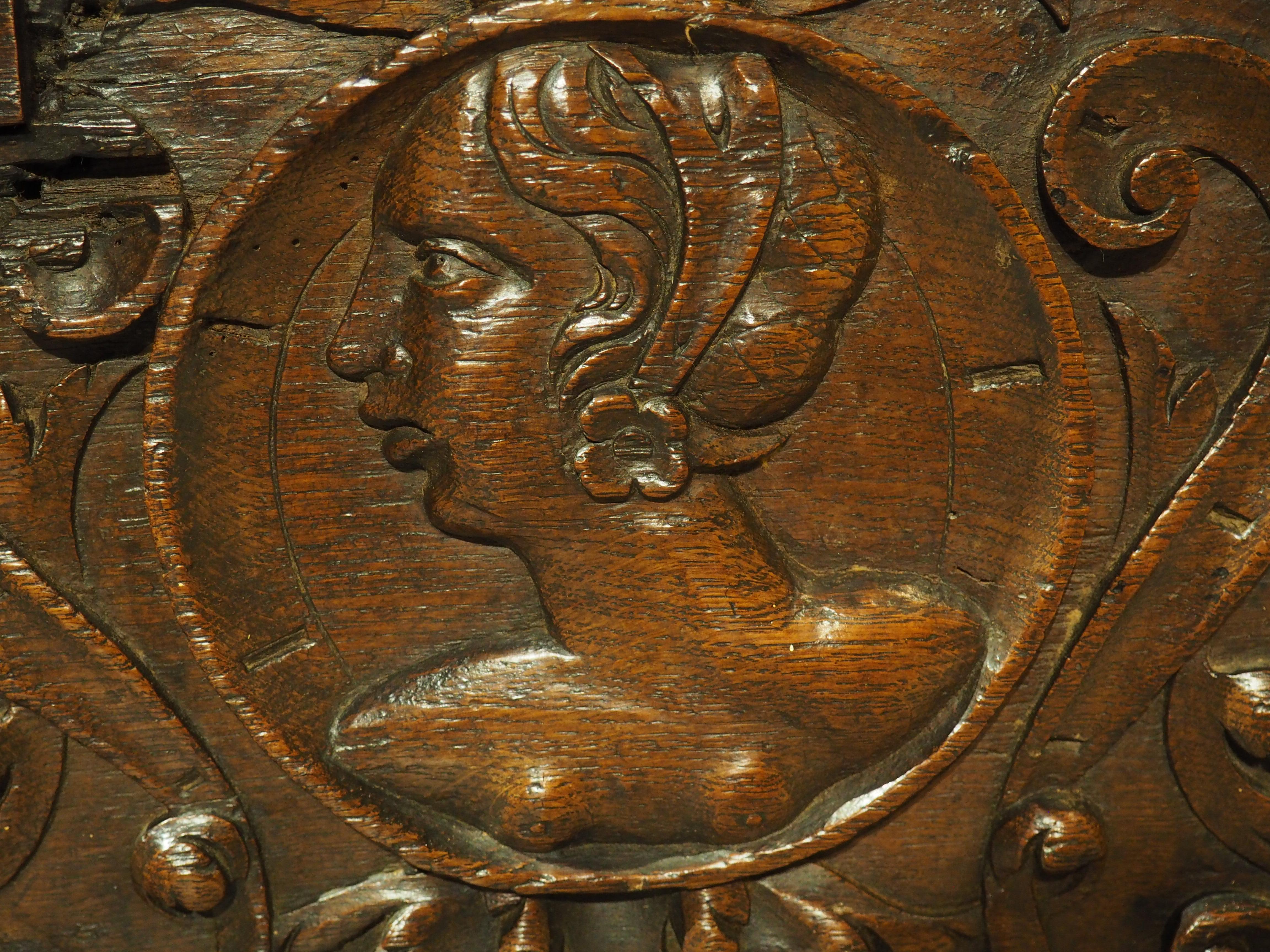 17th Century Northern France Wedding Chest in Carved Oak For Sale 1