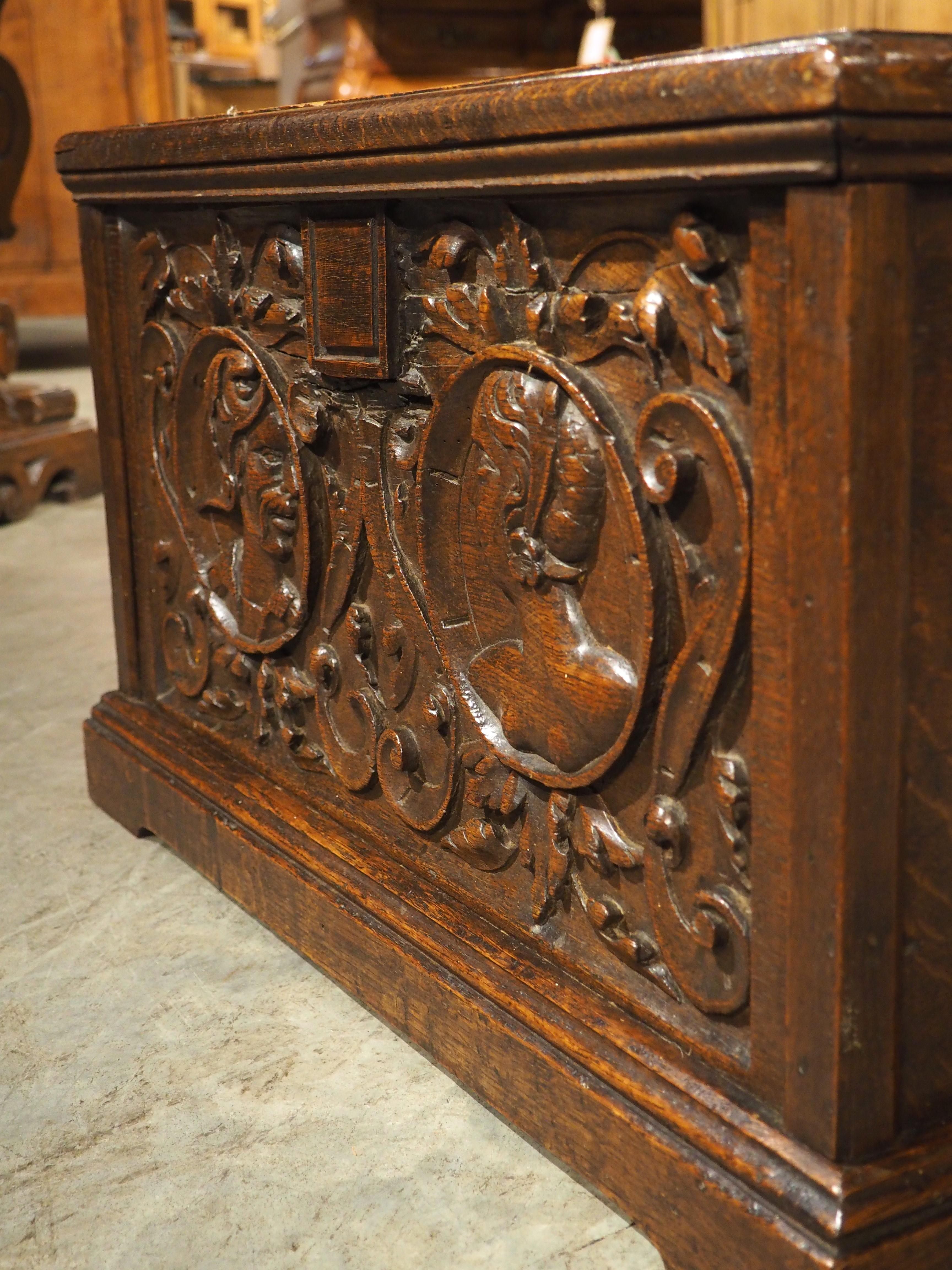 17th Century Northern France Wedding Chest in Carved Oak For Sale 2