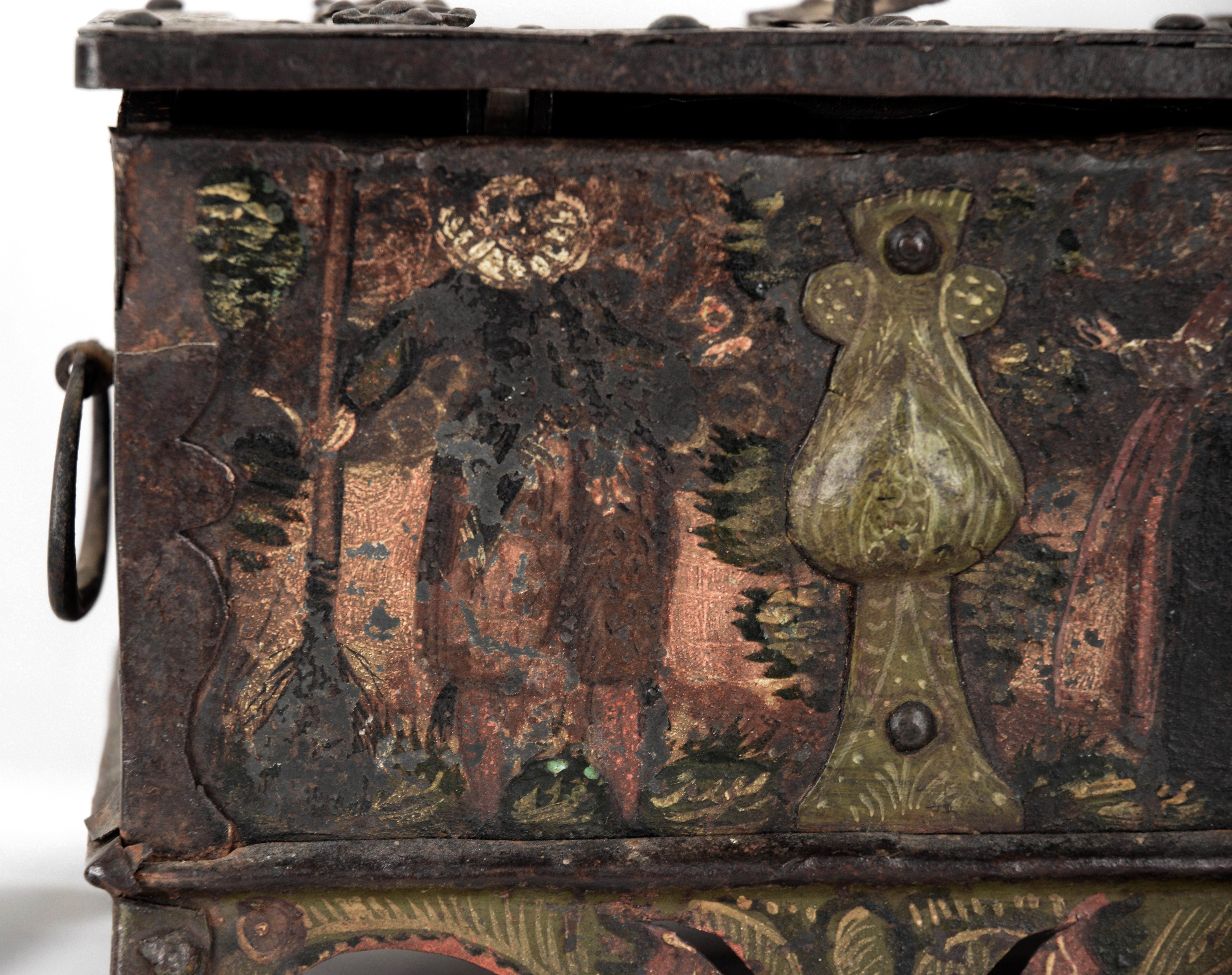 Forged 17th Century Nuremberg, German Iron Strongbox Jewels Casket For Sale