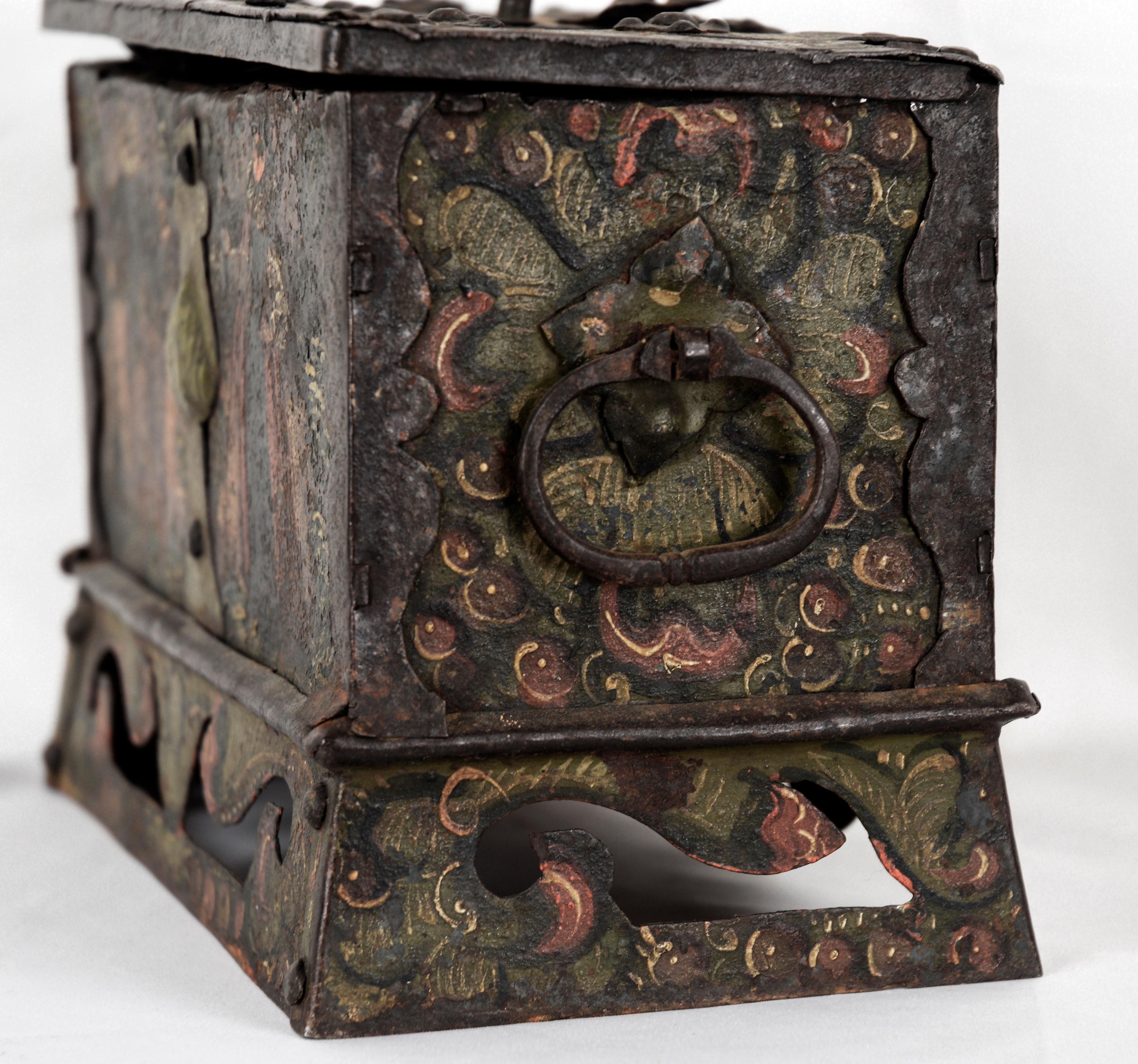 17th Century Nuremberg, German Iron Strongbox Jewels Casket In Fair Condition For Sale In Soquel, CA