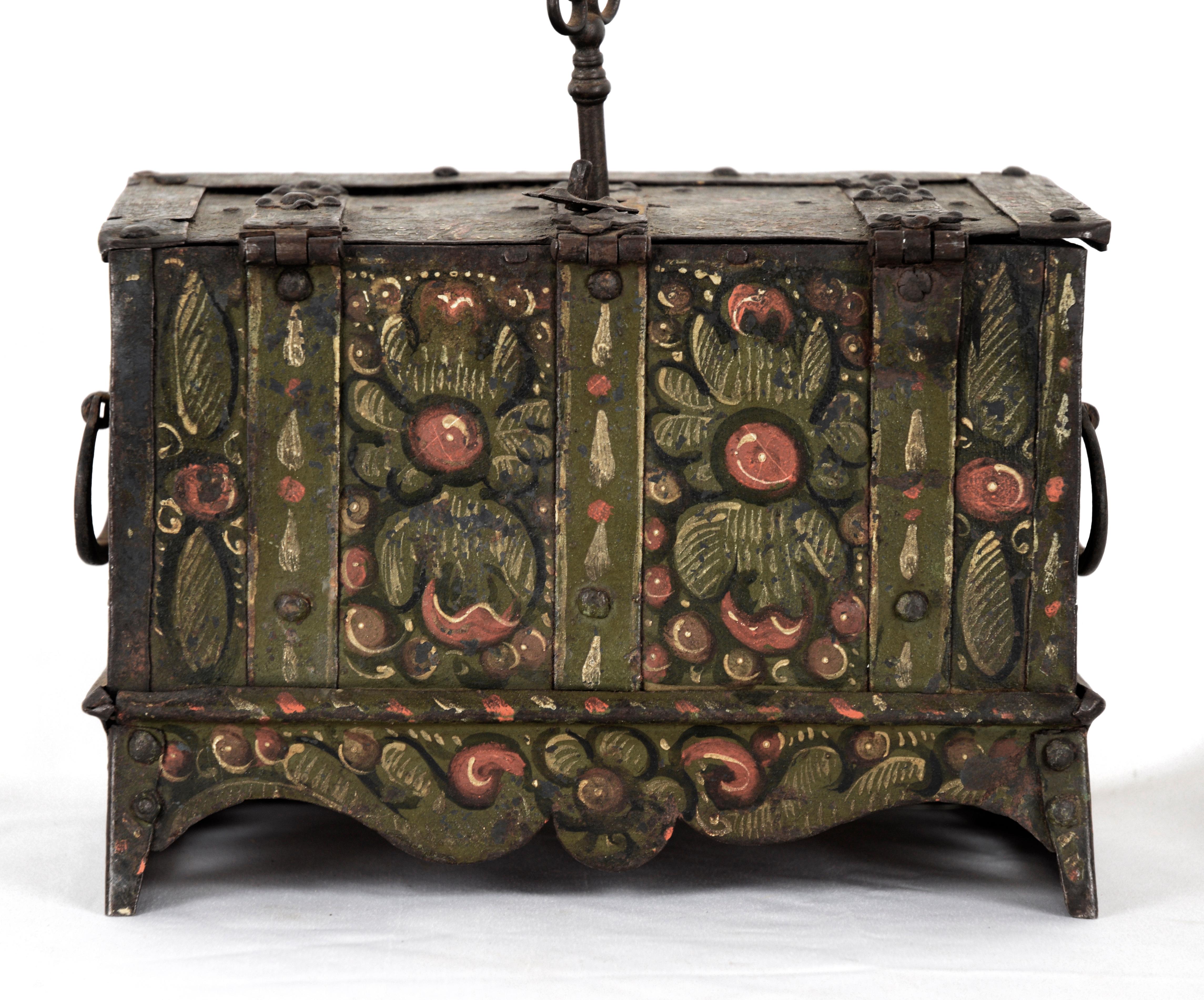 18th Century and Earlier 17th Century Nuremberg, German Iron Strongbox Jewels Casket For Sale