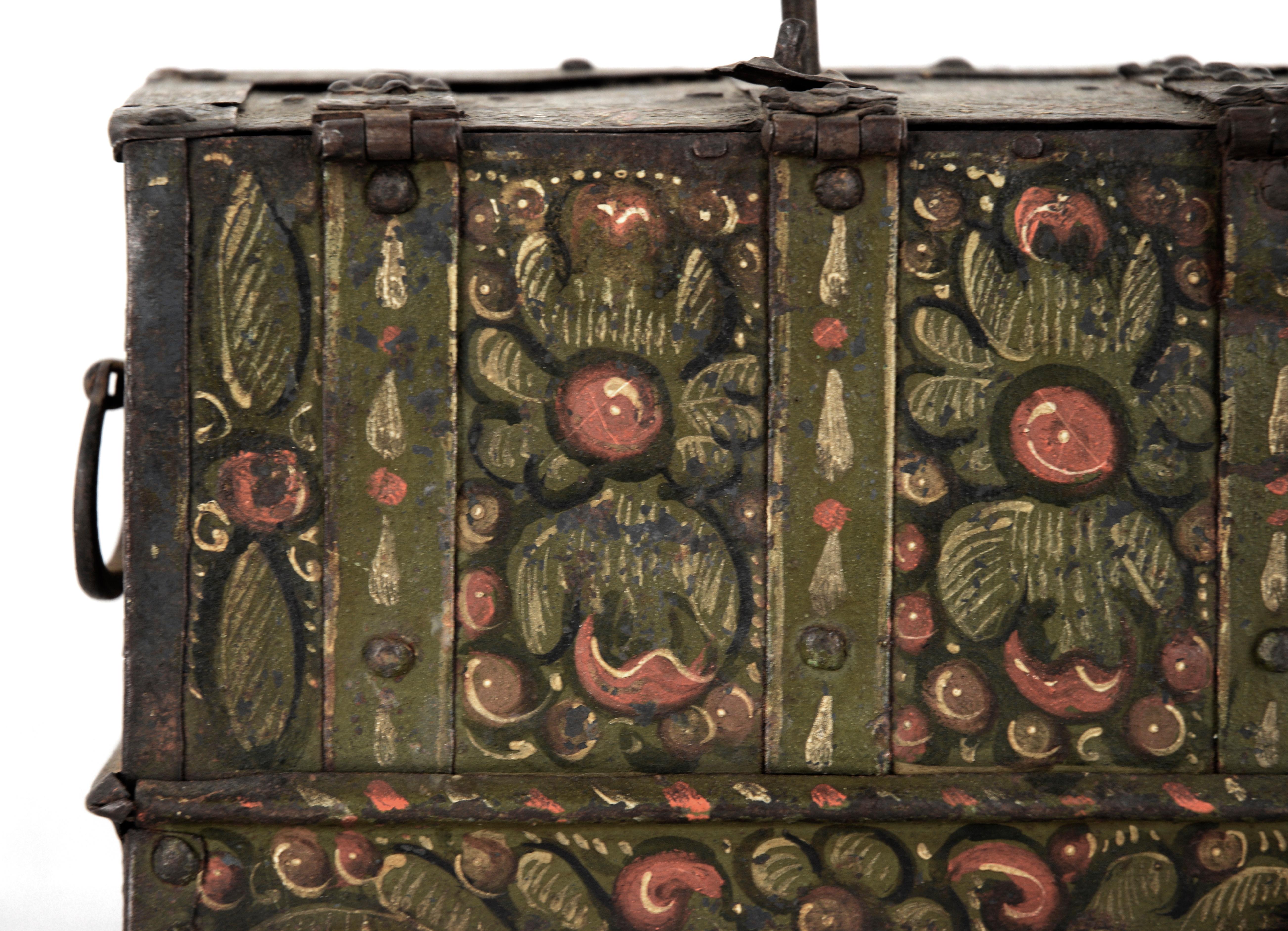 Wrought Iron 17th Century Nuremberg, German Iron Strongbox Jewels Casket For Sale