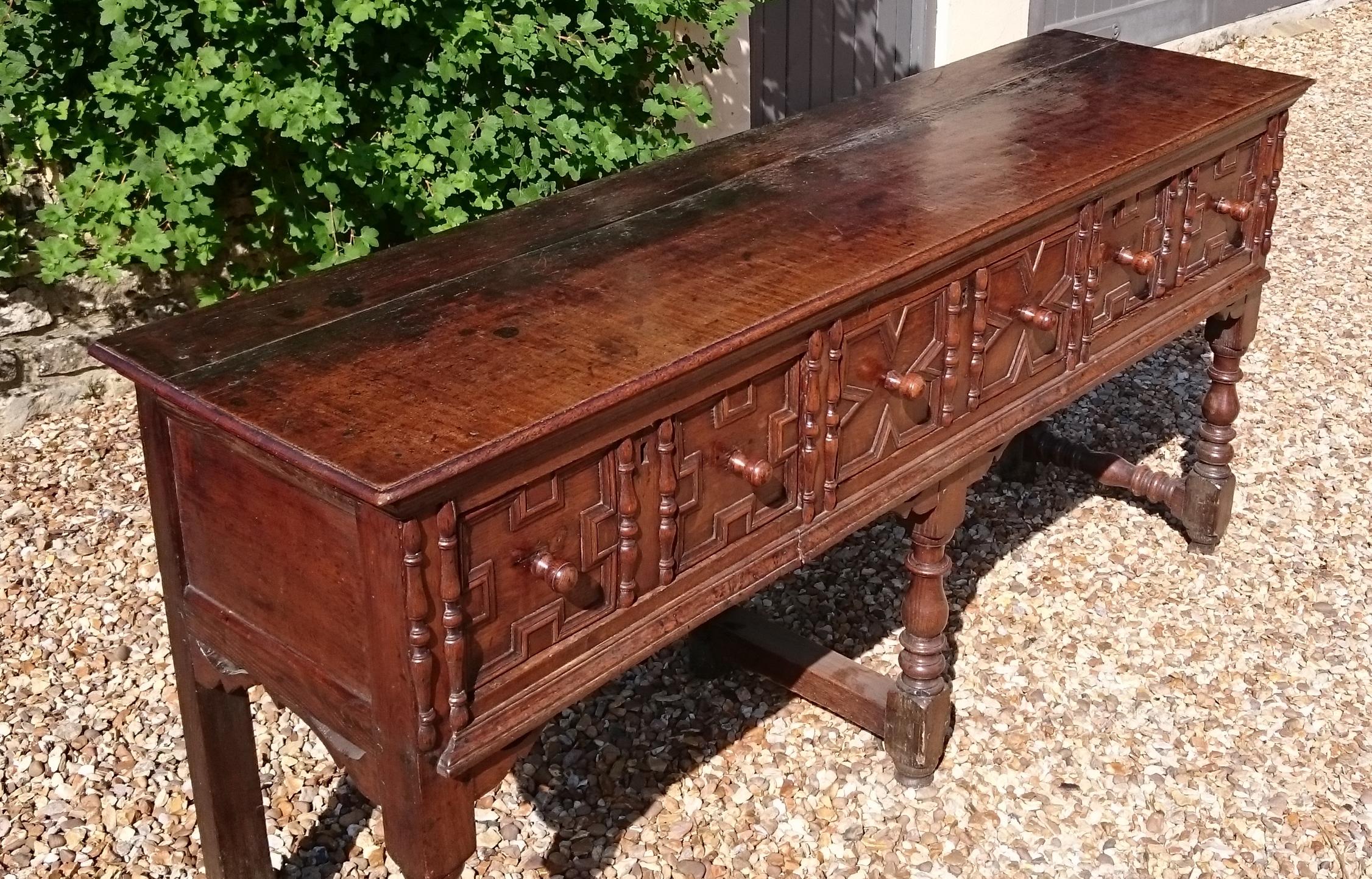 William and Mary 17th Century Oak Antique Dresser For Sale
