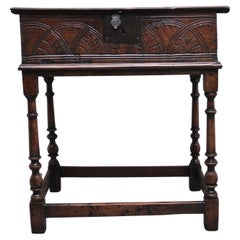 Antique 17th Century Oak Bible Box on Later Stand