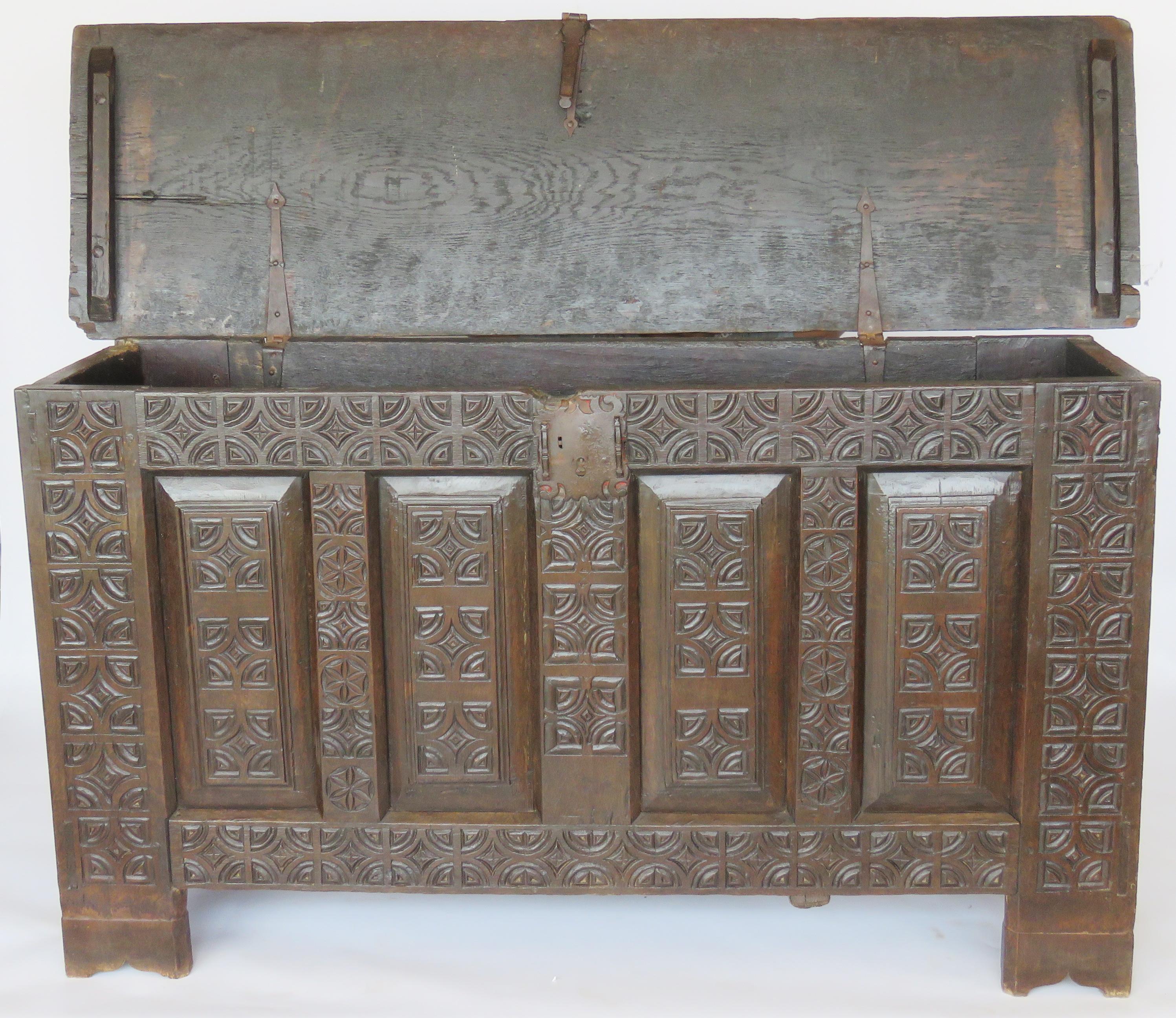 17th Century Oak Chest of Arms For Sale 9