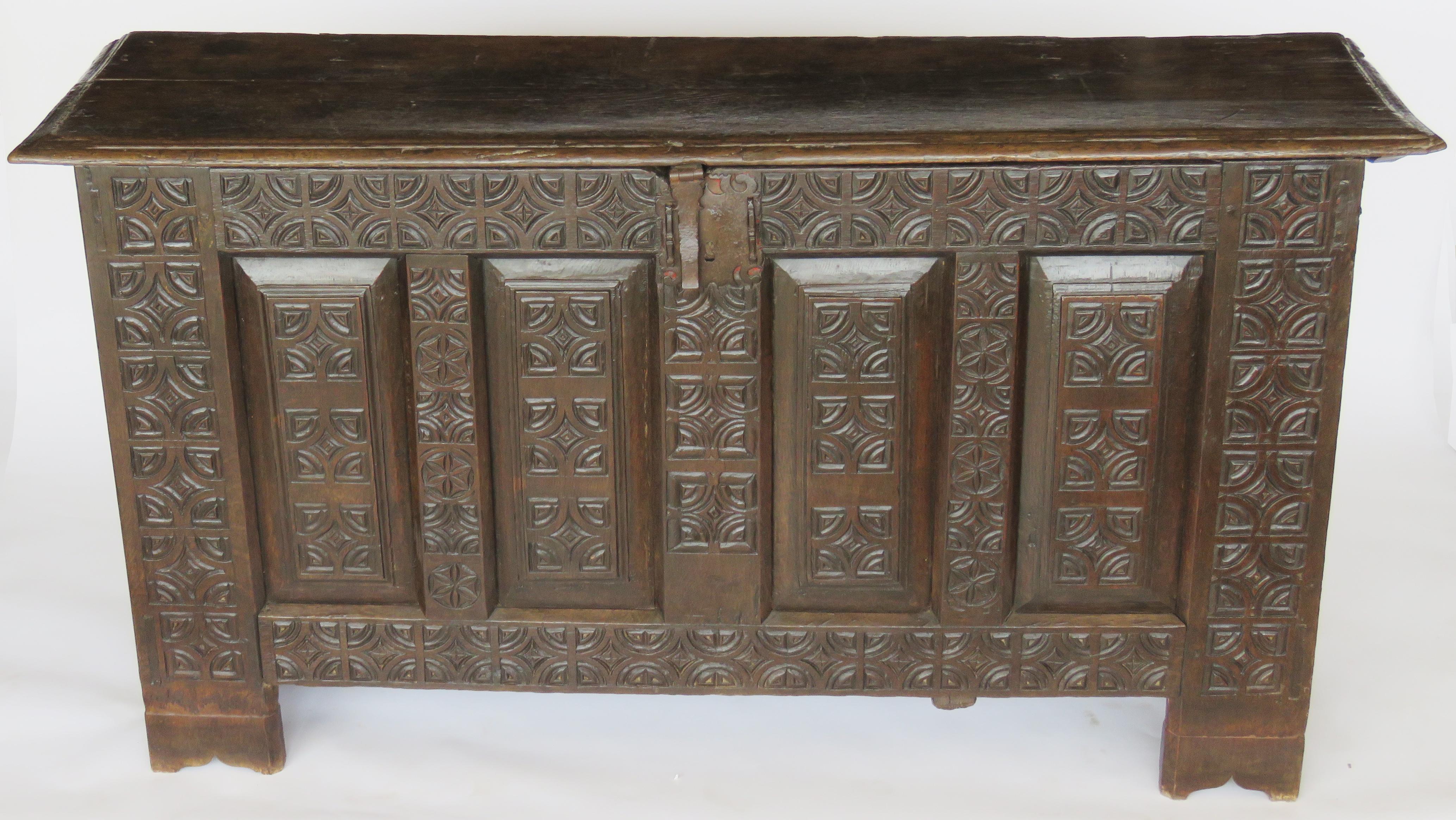 Baroque 17th Century Oak Chest of Arms For Sale