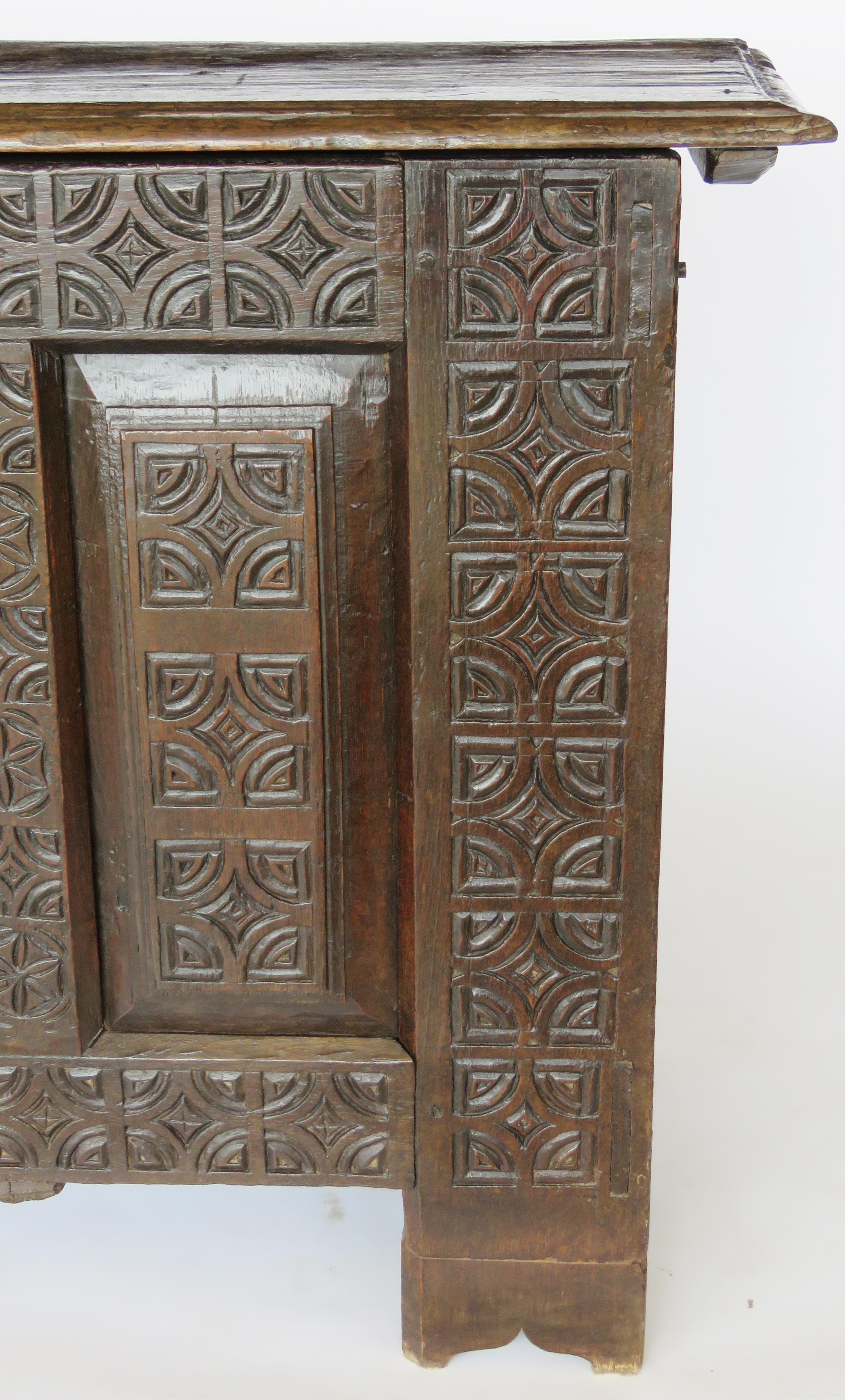 Hand-Carved 17th Century Oak Chest of Arms For Sale