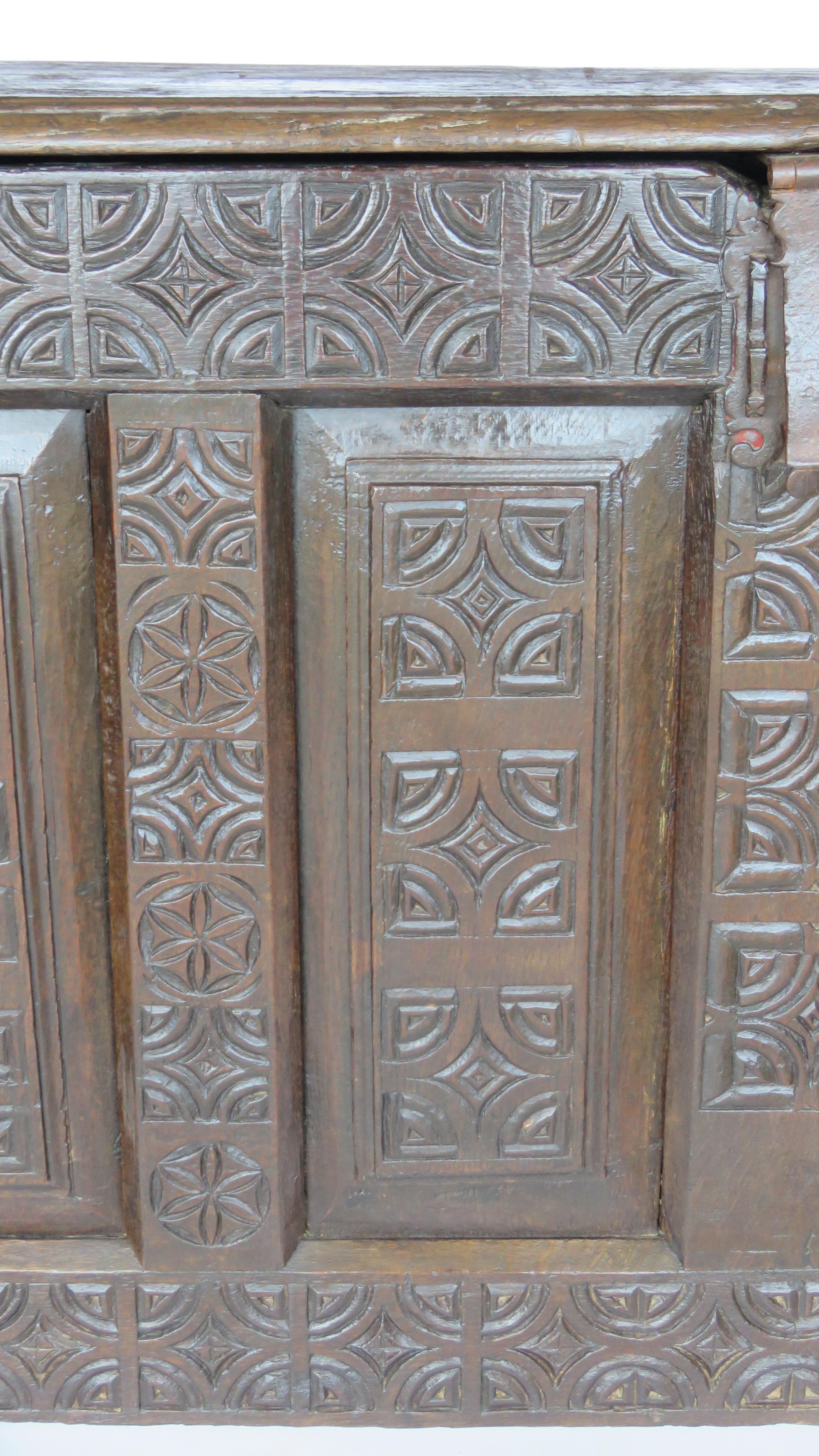 Wood 17th Century Oak Chest of Arms For Sale