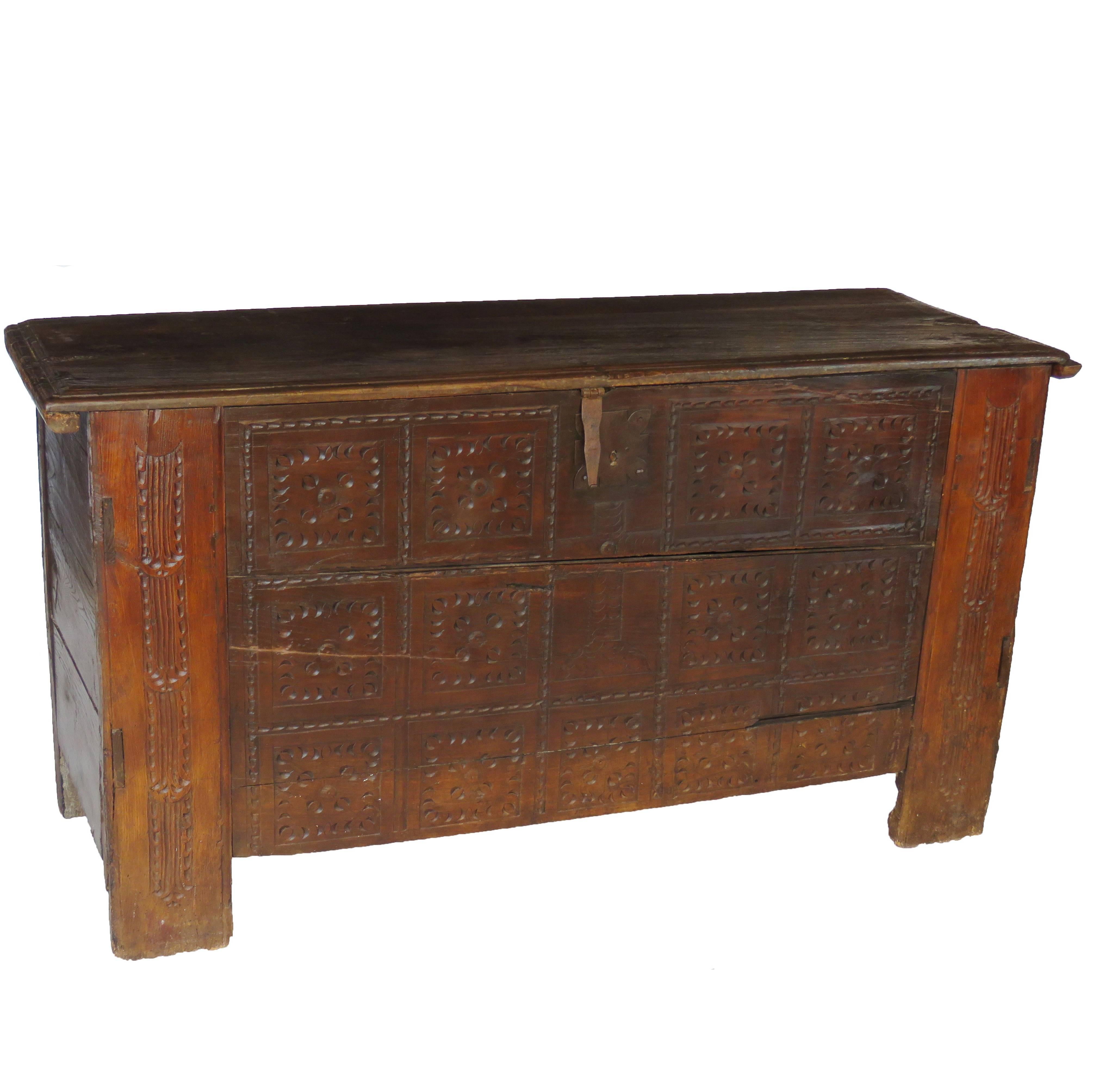 17th Century Oak Coffer, Trunk, Chest of Arms For Sale