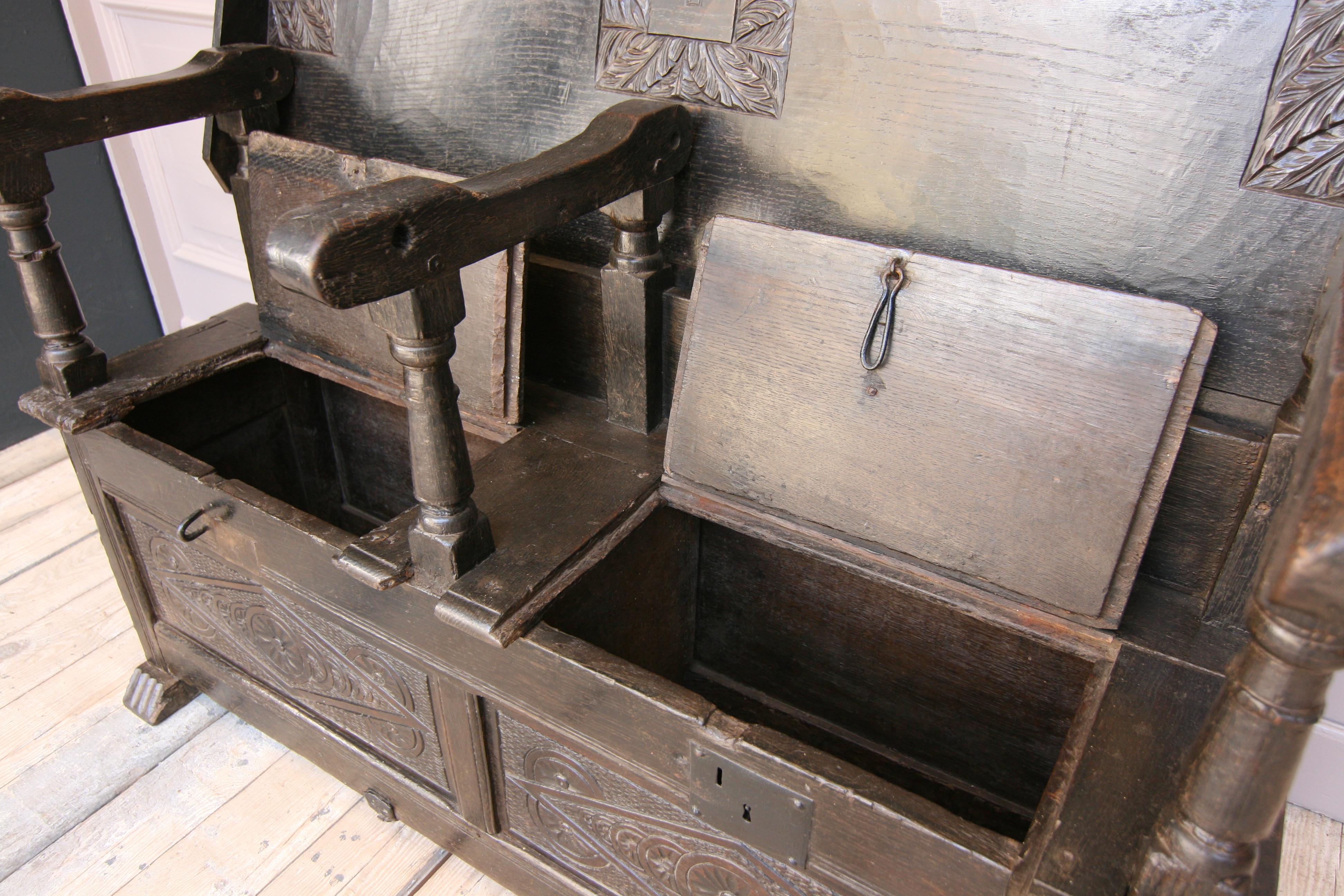 17th Century Oak Combination Monk's Bench 2