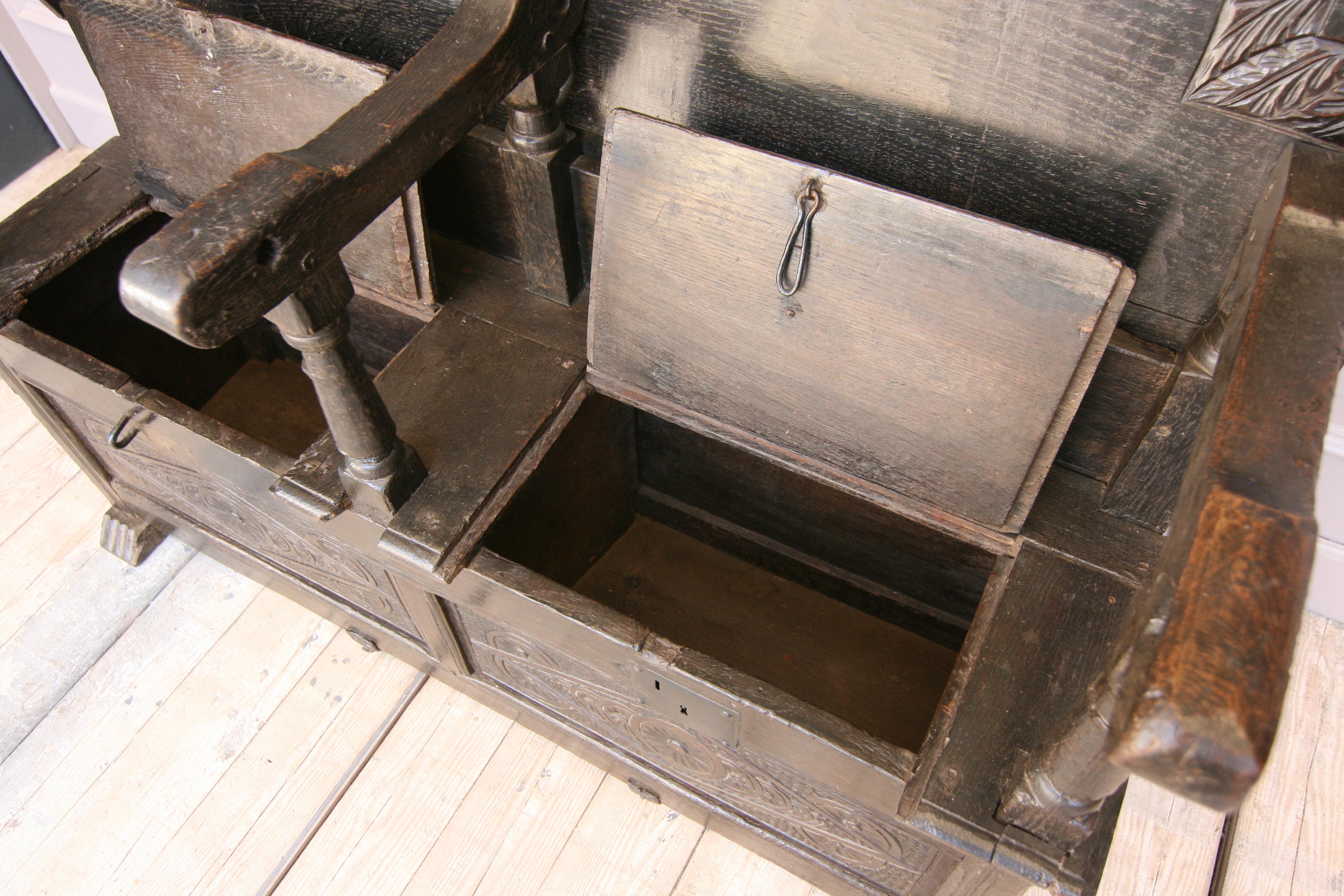 17th Century Oak Combination Monk's Bench 3