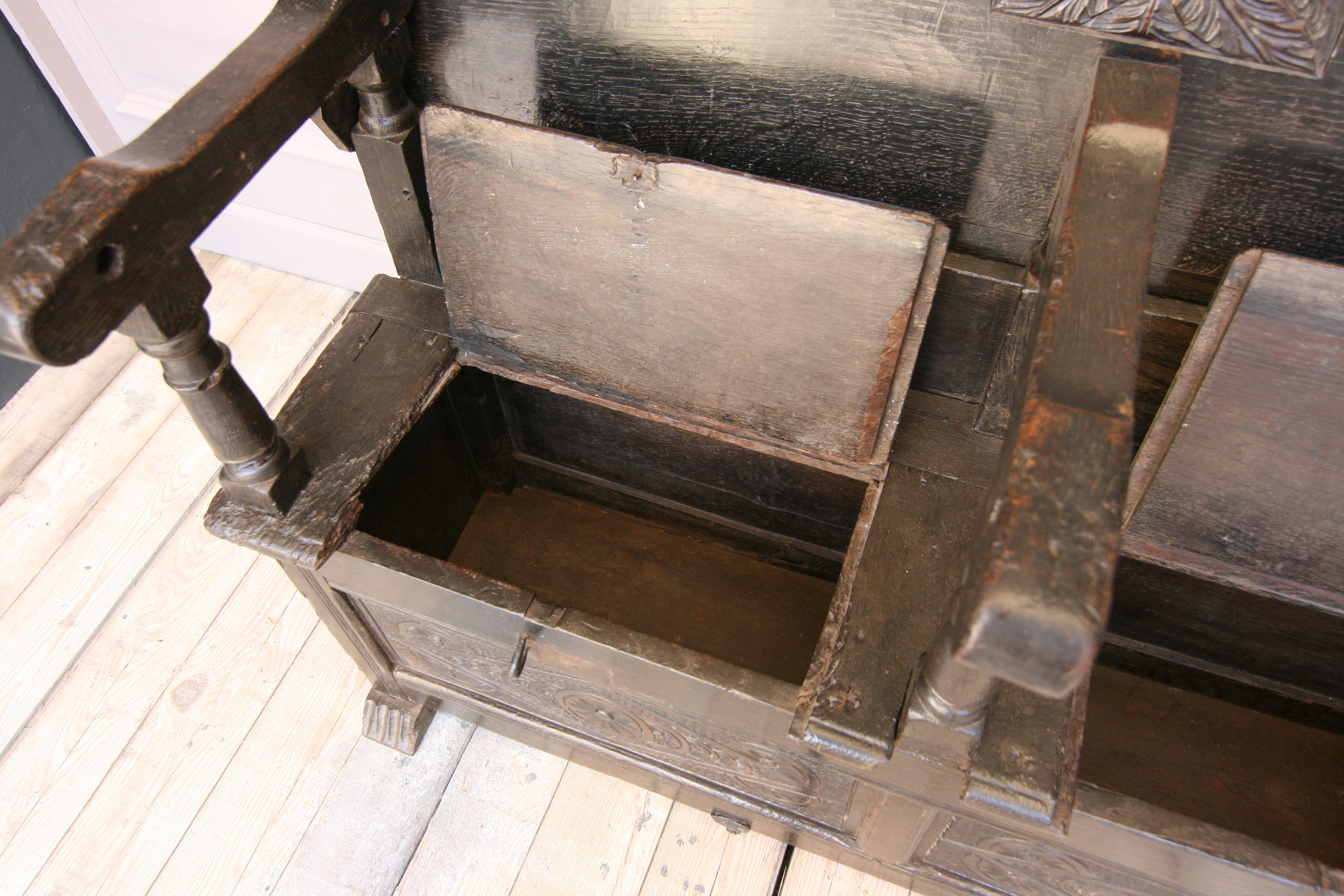 17th Century Oak Combination Monk's Bench 4