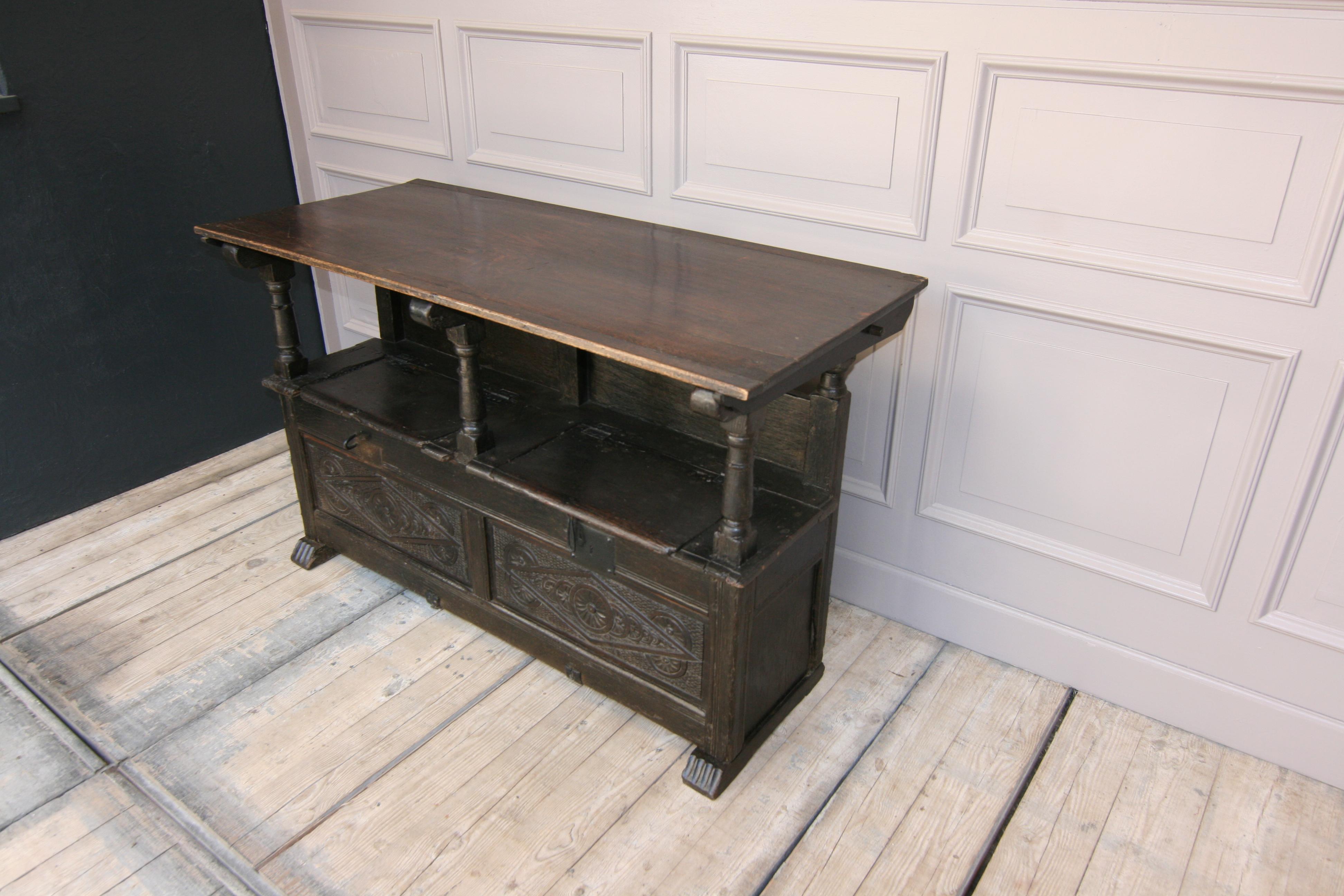 European 17th Century Oak Combination Monk's Bench