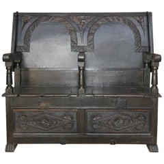 Antique 17th Century Oak Combination Monk's Bench