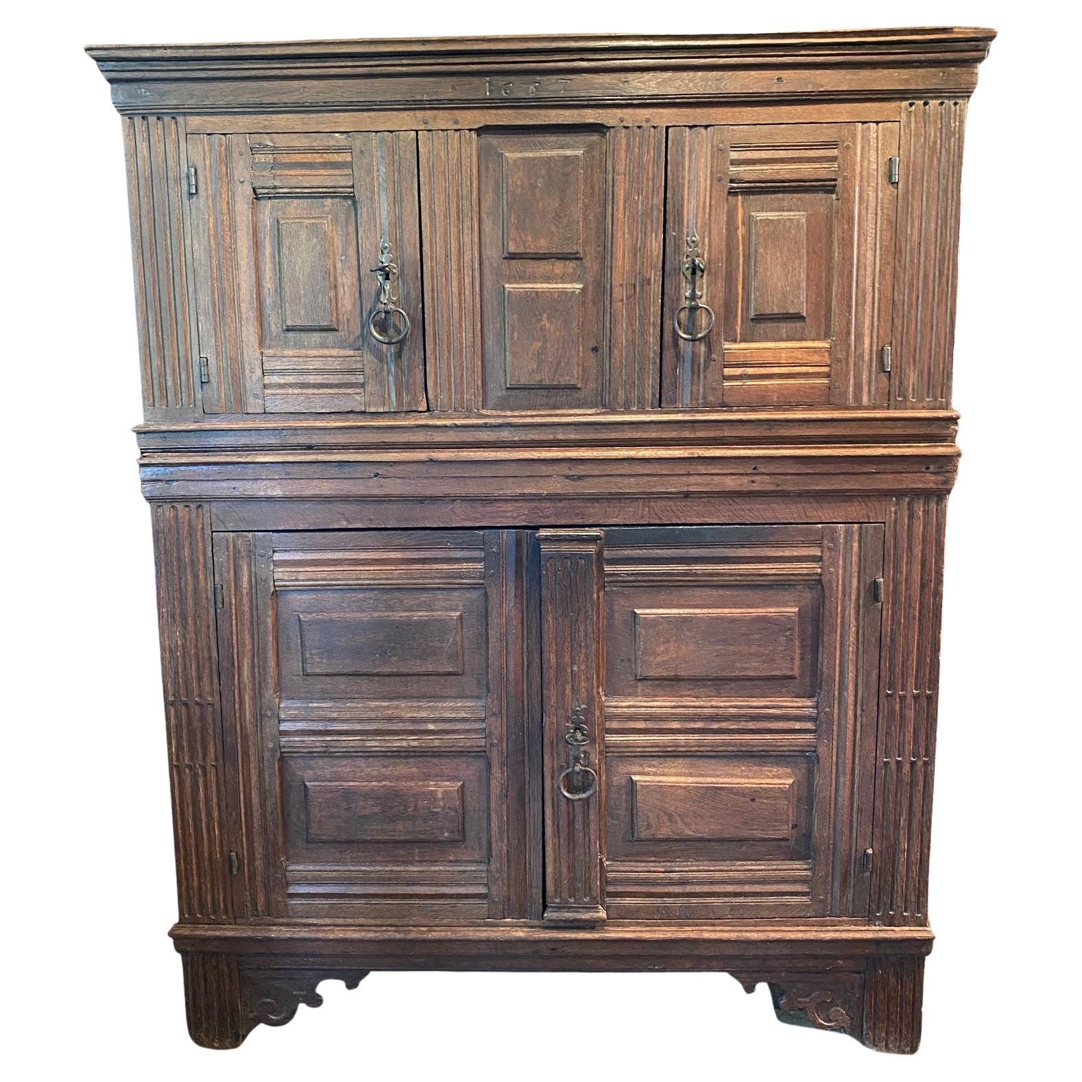 17th Century Oak Dutch Court Cupboard For Sale