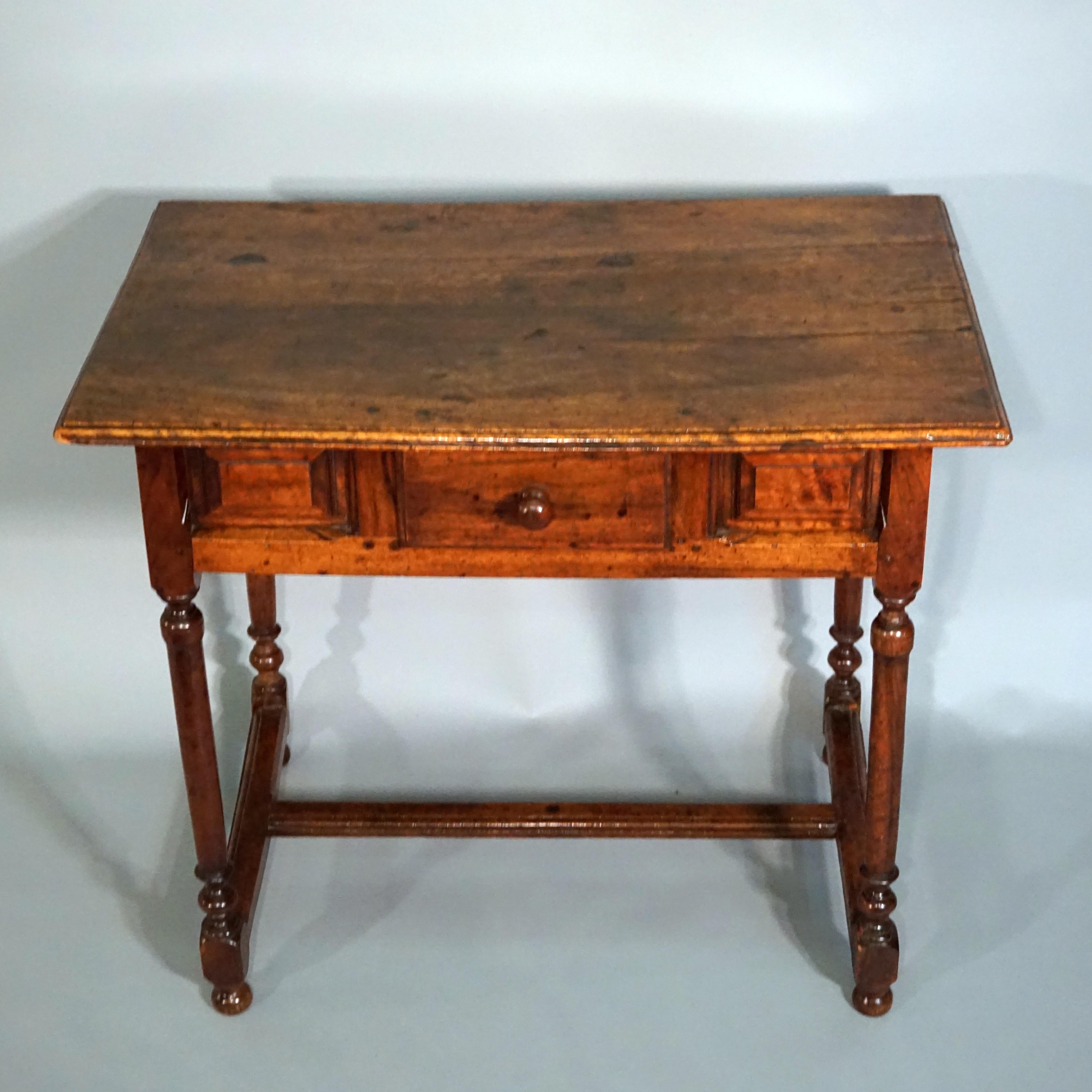 17th century oak Dutch side table, turned.