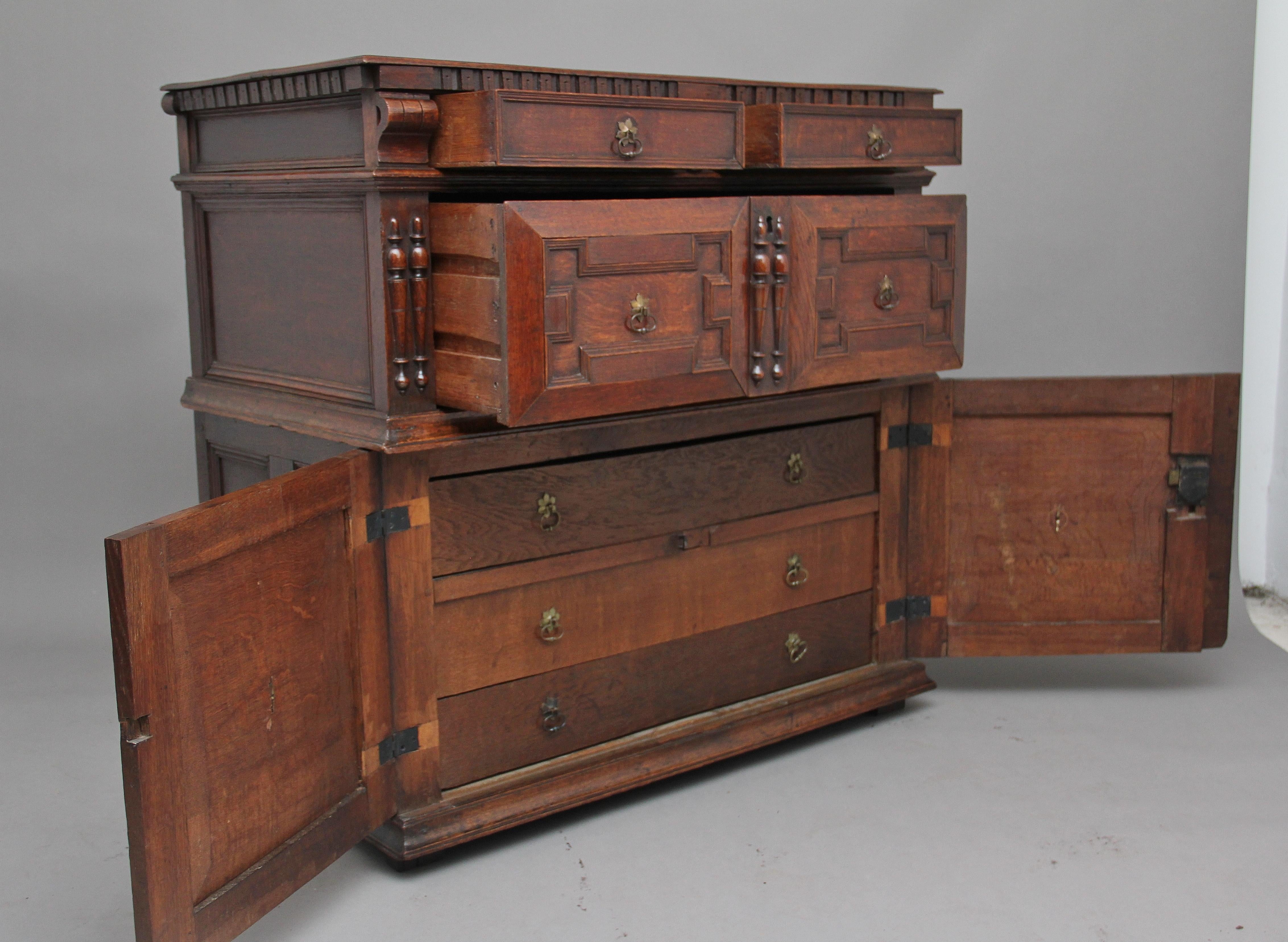 17th Century Oak Enclosed Chest of Drawers For Sale 6