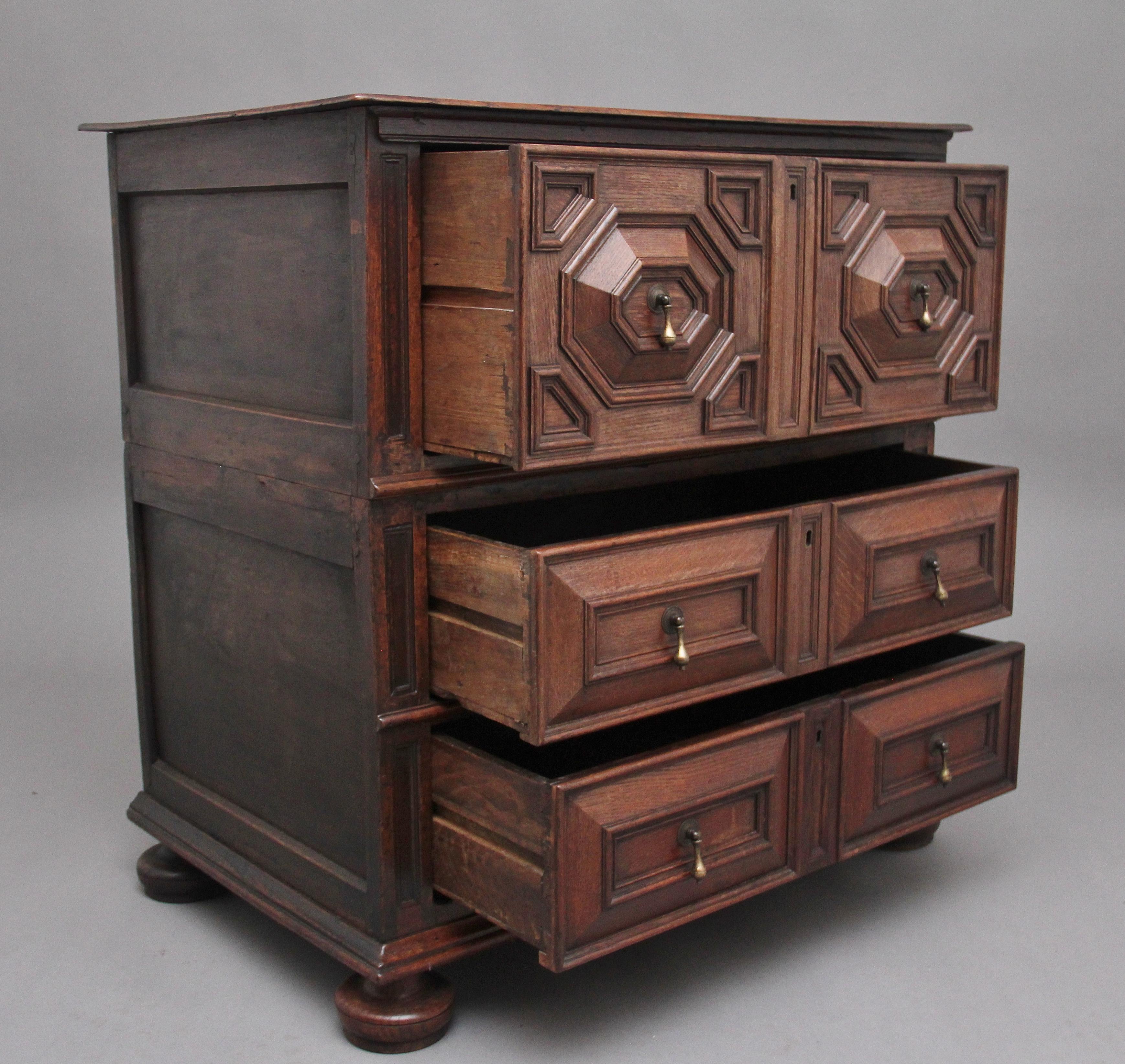 British 17th Century Oak Geometric Chest of Drawers For Sale