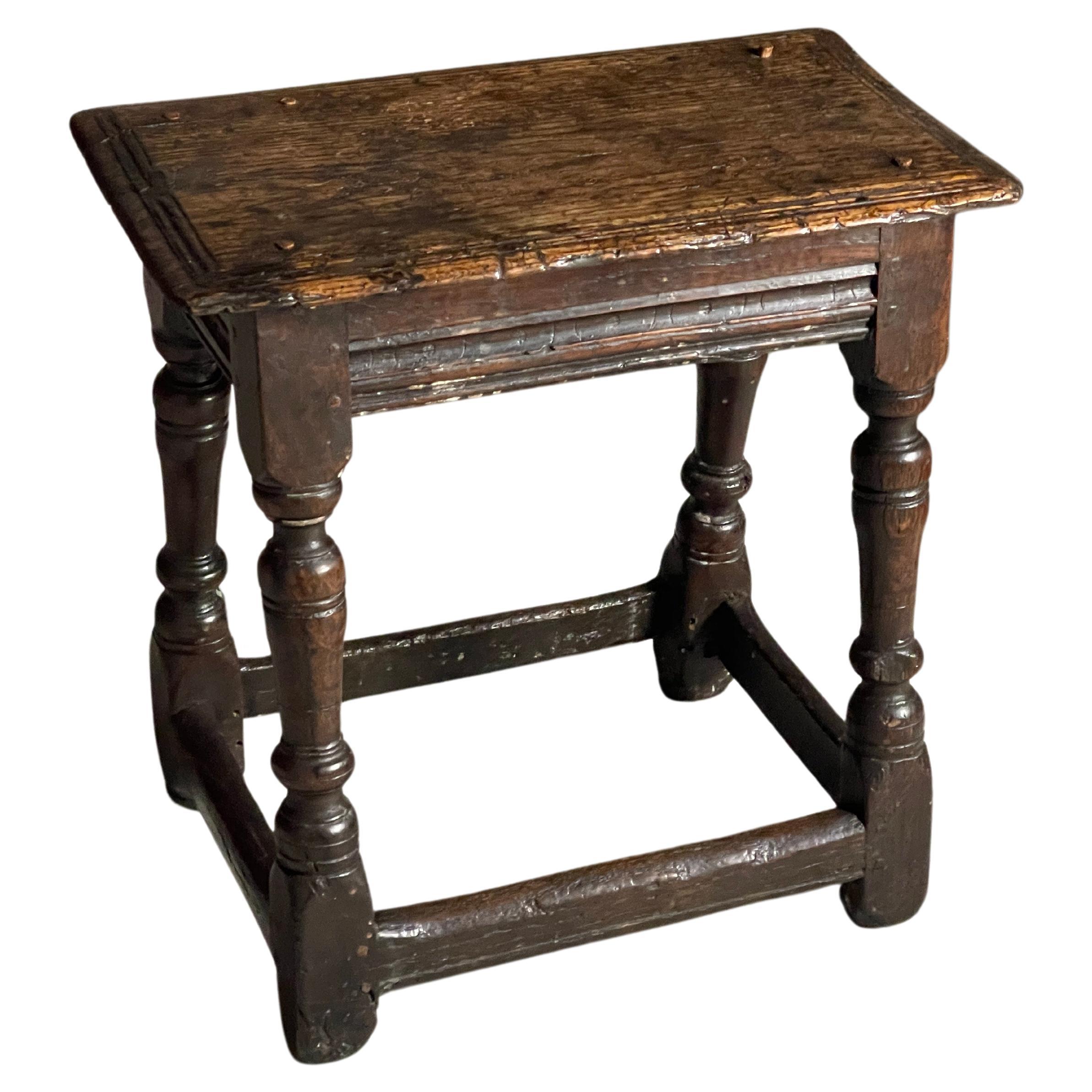 17th Century oak joined stool For Sale