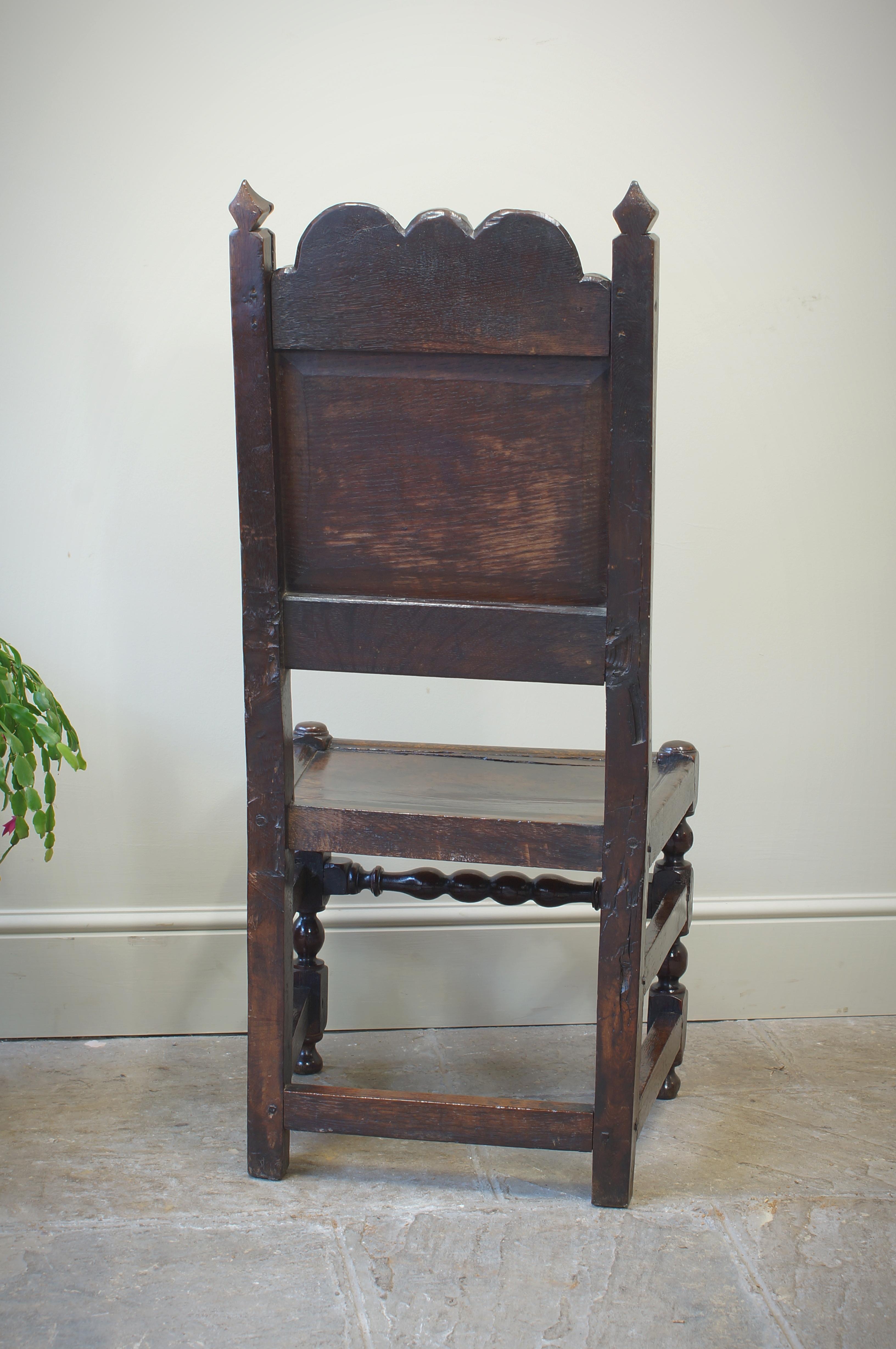 17th Century Oak Lancashire Side Chair/ Back stool. In Good Condition For Sale In Skipton, GB