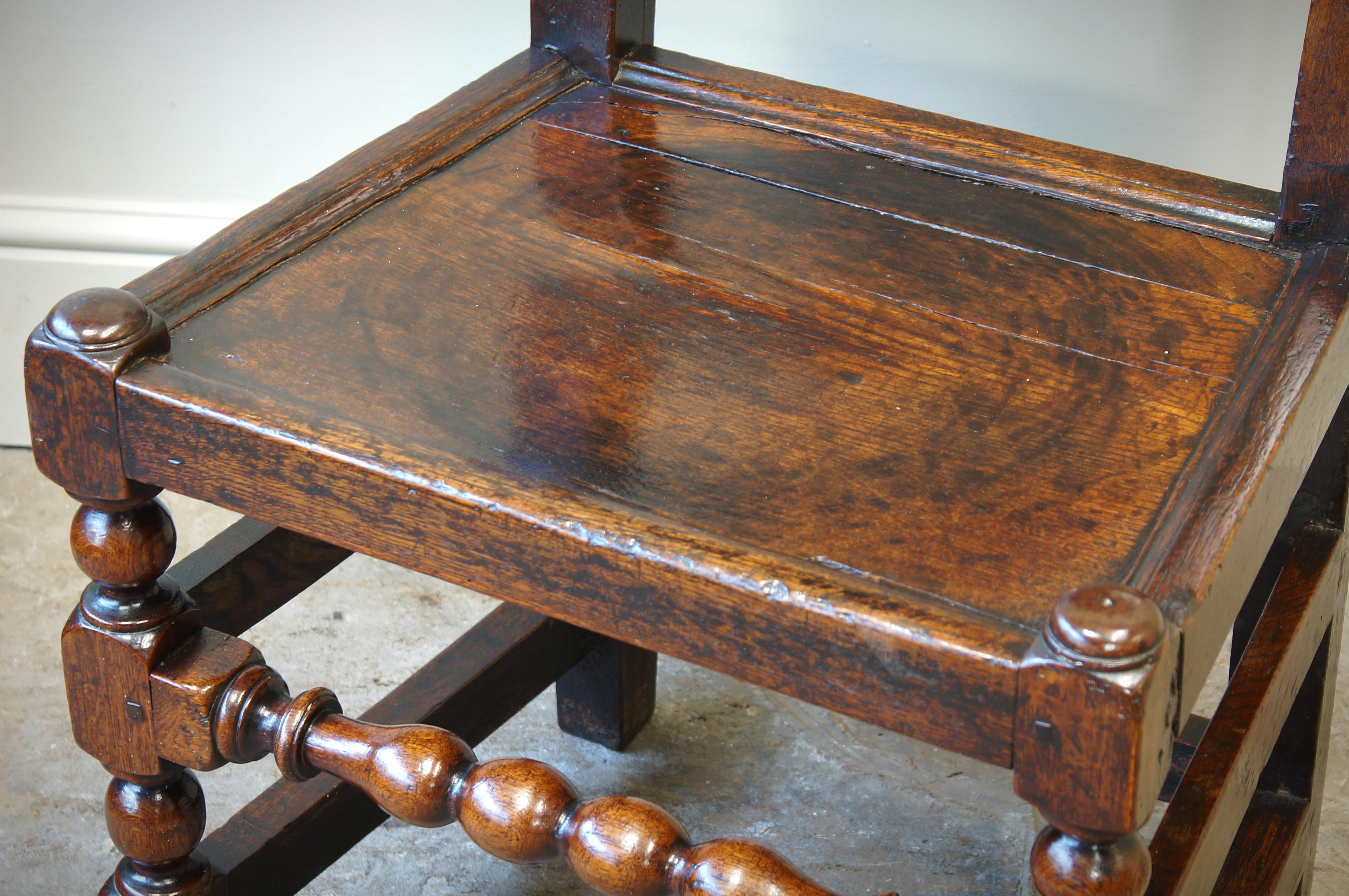 17th Century Oak Lancashire Side Chair/ Back stool. For Sale 2