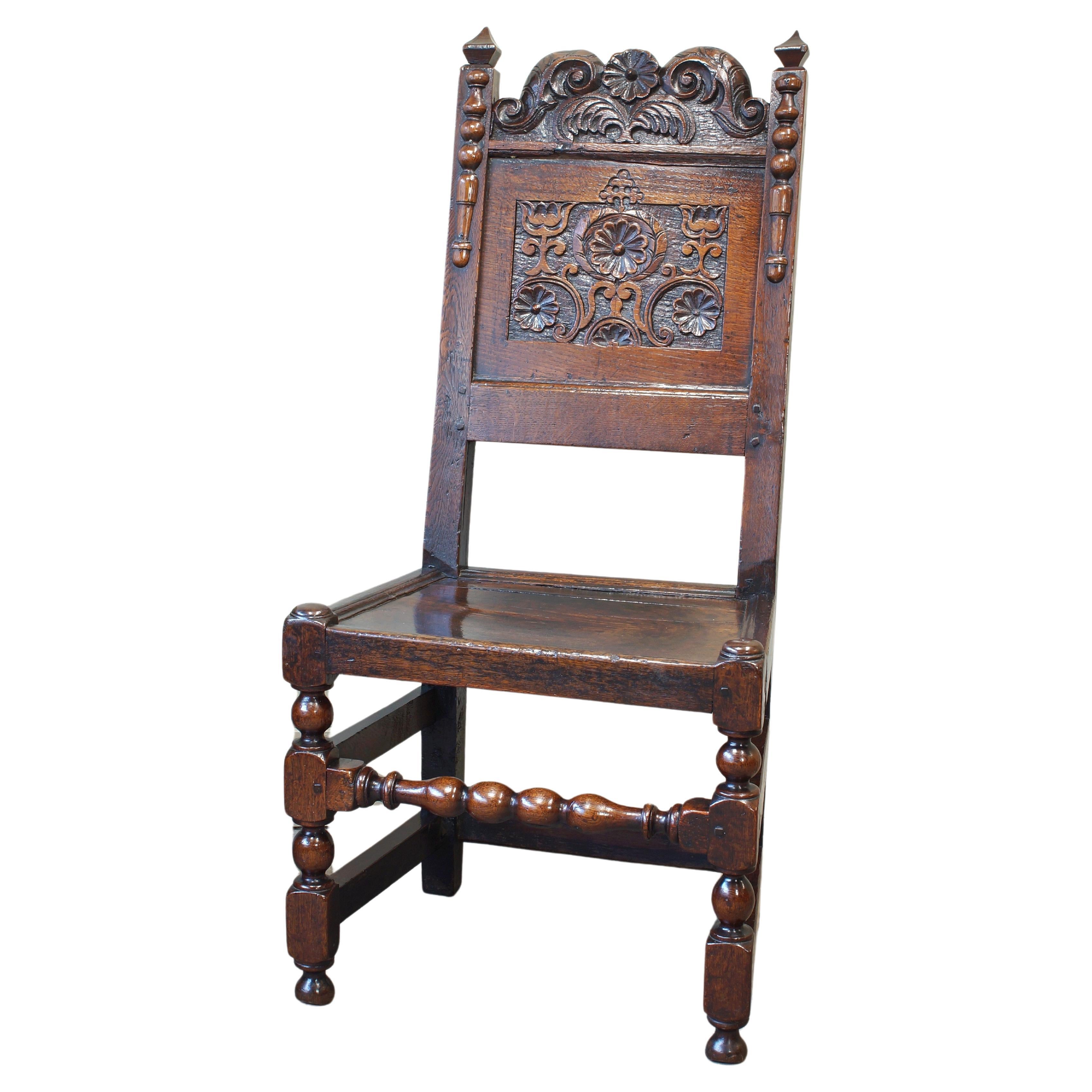 17th Century Oak Lancashire Side Chair/ Back stool. For Sale