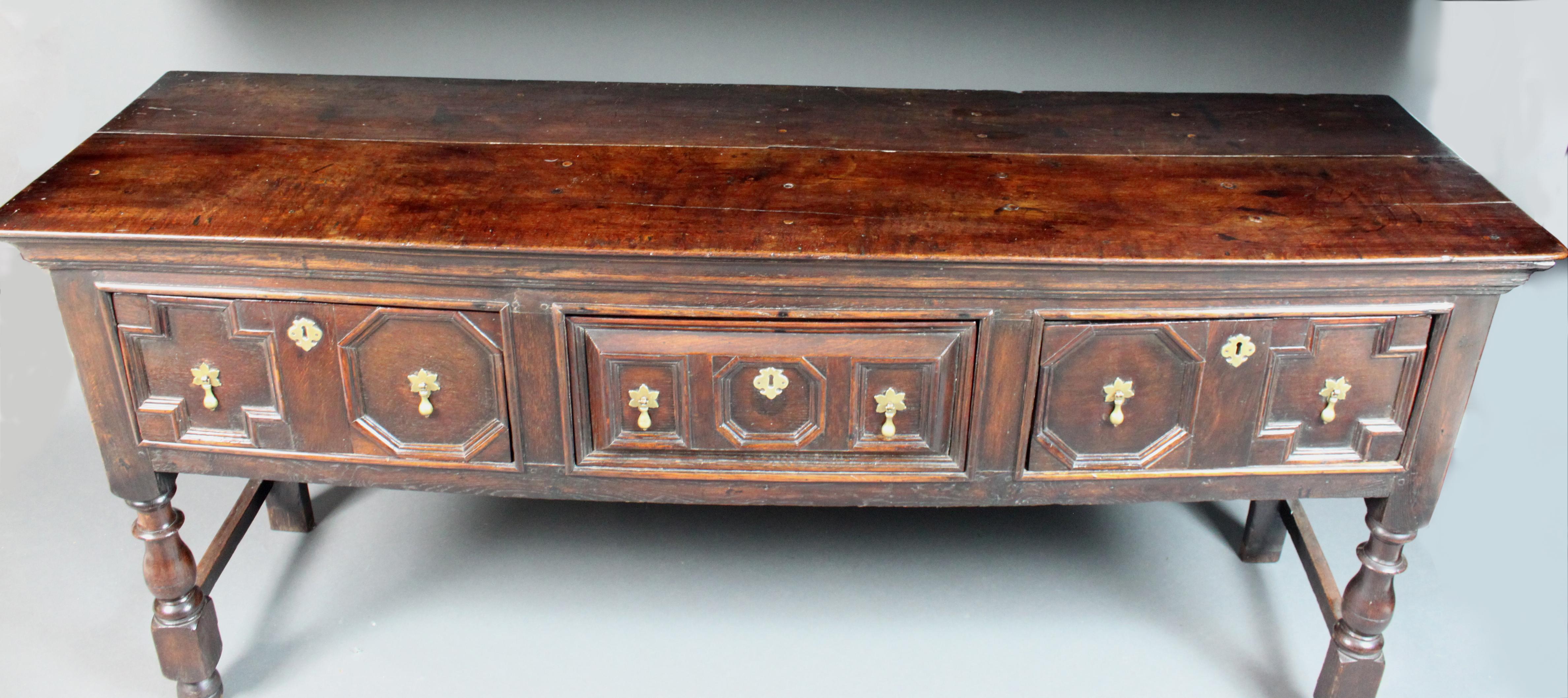 Charles II 17th Century Oak Serving Dresser with Geometric Moulding on the Drawers