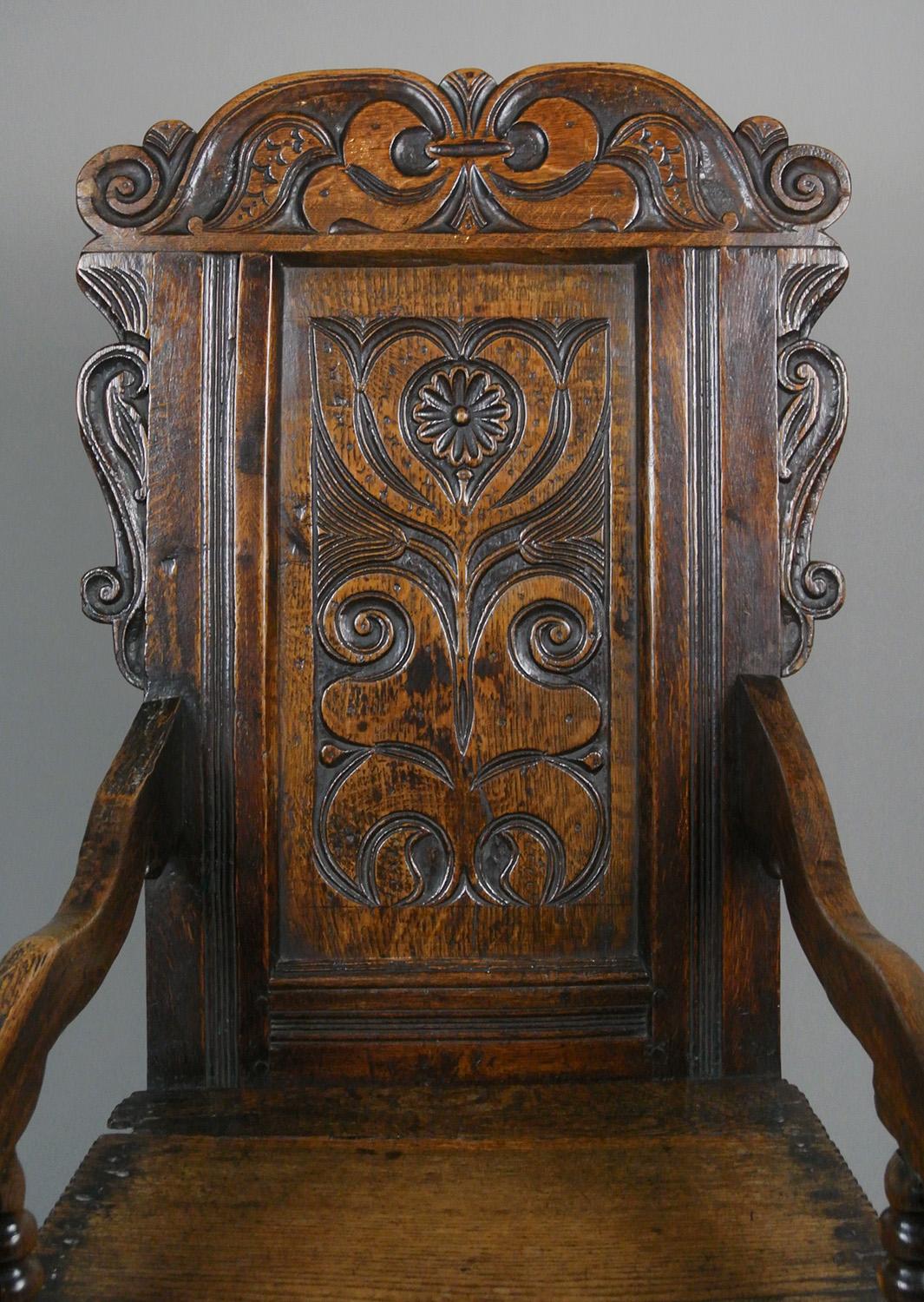 17th Century Oak Wainscot Chair with Provenance In Good Condition In Heathfield, GB