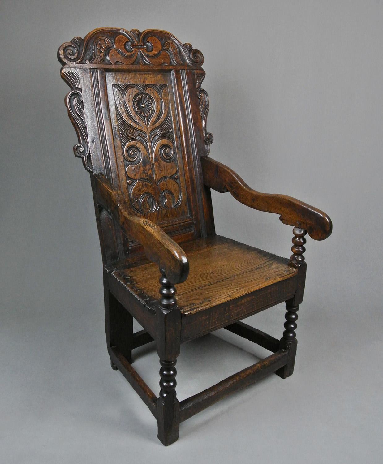 18th Century and Earlier 17th Century Oak Wainscot Chair with Provenance