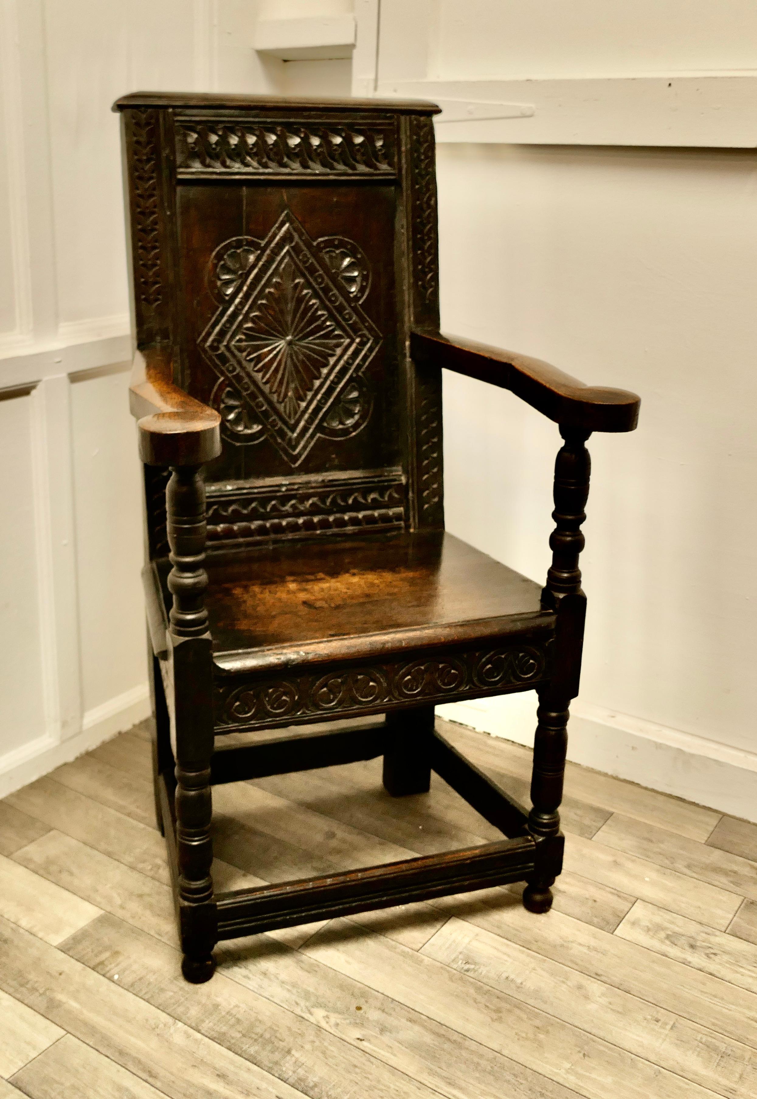Gothic 17th Century Oak Wainscot Hall Chair For Sale