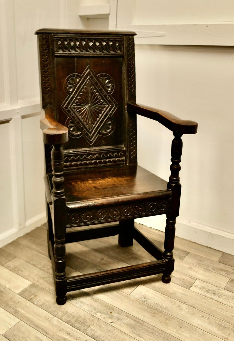 17th Century Oak Wainscot Hall Chair For Sale at 1stDibs
