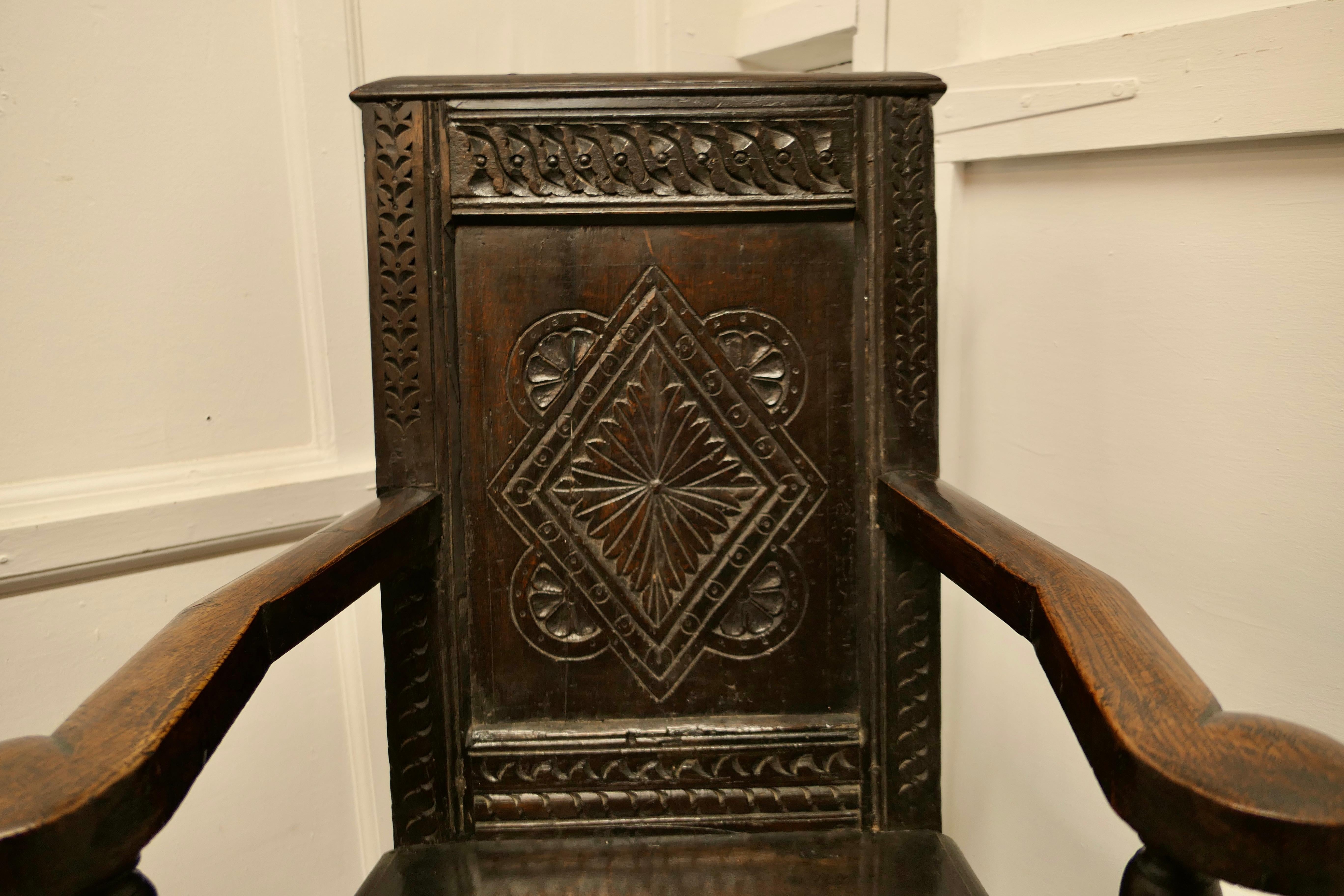 18th Century and Earlier 17th Century Oak Wainscot Hall Chair For Sale