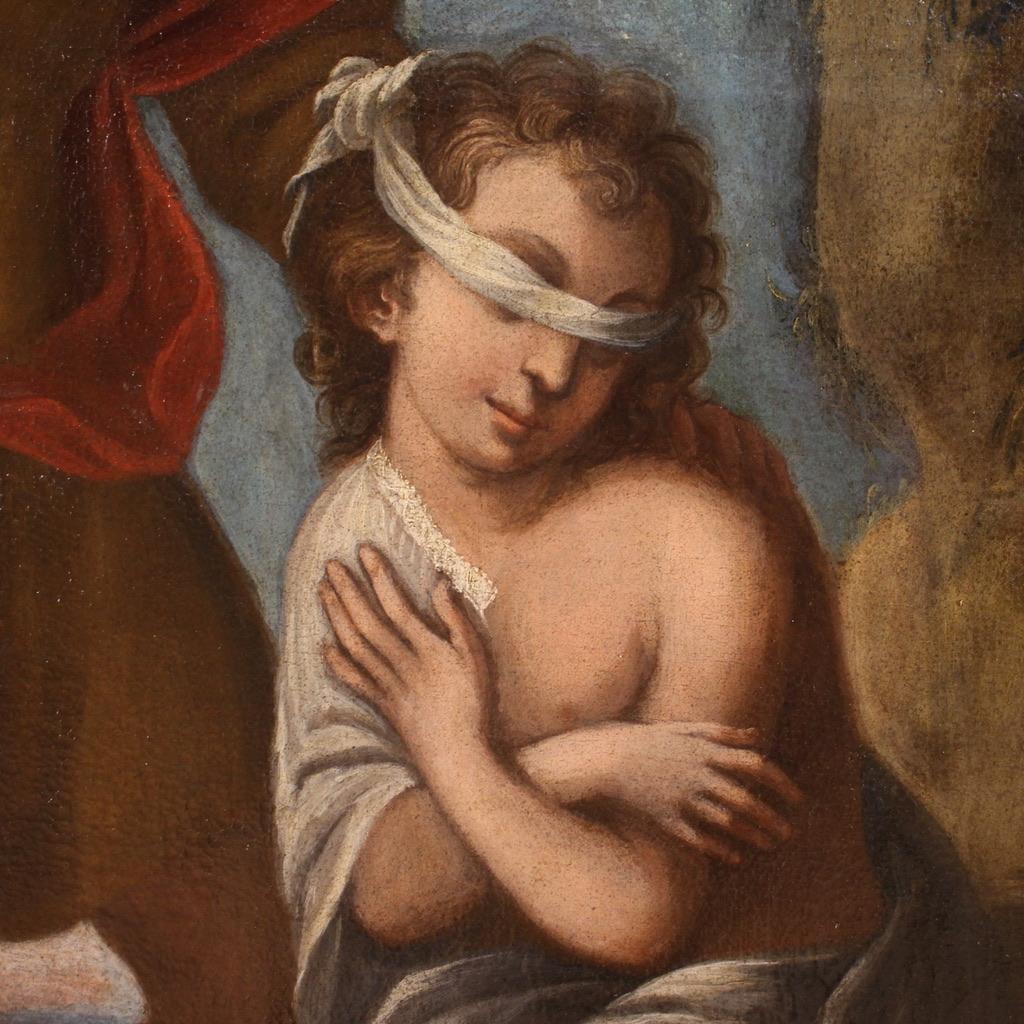 17th Century Oil Canvas Antique Religious Italian Painting Sacrifice Isaac, 1660 For Sale 5