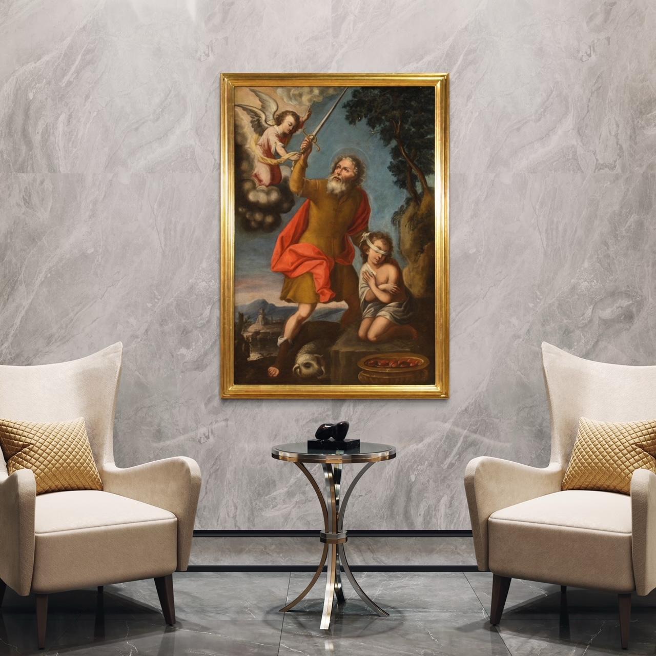 17th Century Oil Canvas Antique Religious Italian Painting Sacrifice Isaac, 1660 6
