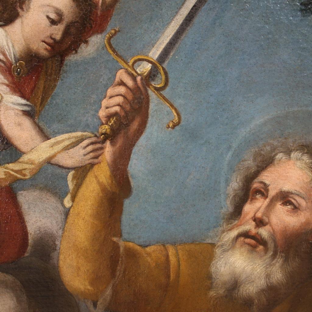 17th Century Oil Canvas Antique Religious Italian Painting Sacrifice Isaac, 1660 7