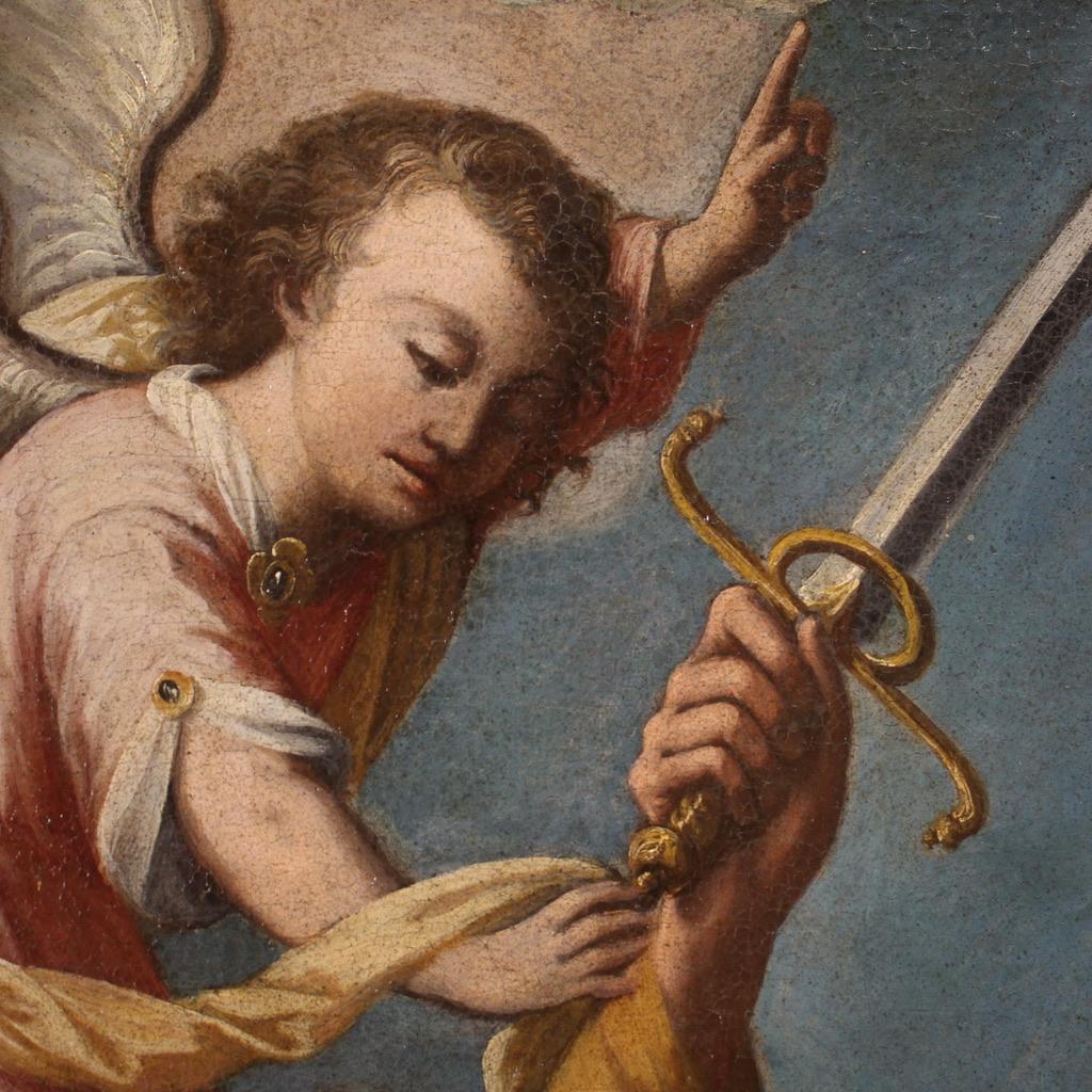 17th Century Oil Canvas Antique Religious Italian Painting Sacrifice Isaac, 1660 10