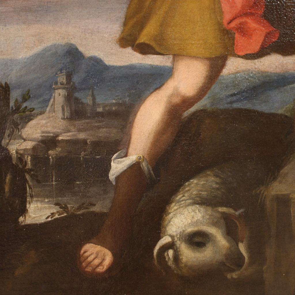 17th Century Oil Canvas Antique Religious Italian Painting Sacrifice Isaac, 1660 For Sale 4