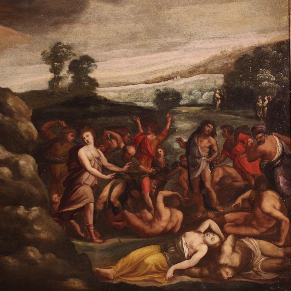 Oiled  17th Century Oil Canvas Italian Antique Religious Painting Story of Moses, 1670 For Sale