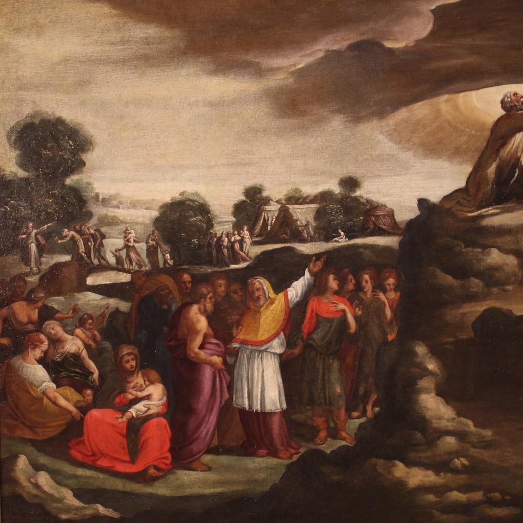  17. Jahrhundert Öl Leinwand Italienisch Antike Religiöse Malerei Geschichte von Moses, 1670 im Zustand „Gut“ im Angebot in Vicoforte, Piedmont