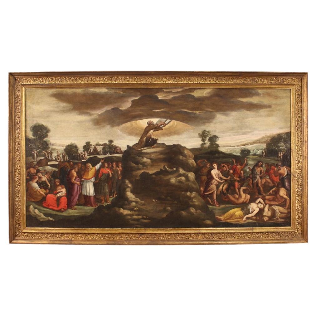  17th Century Oil Canvas Italian Antique Religious Painting Story of Moses, 1670 For Sale